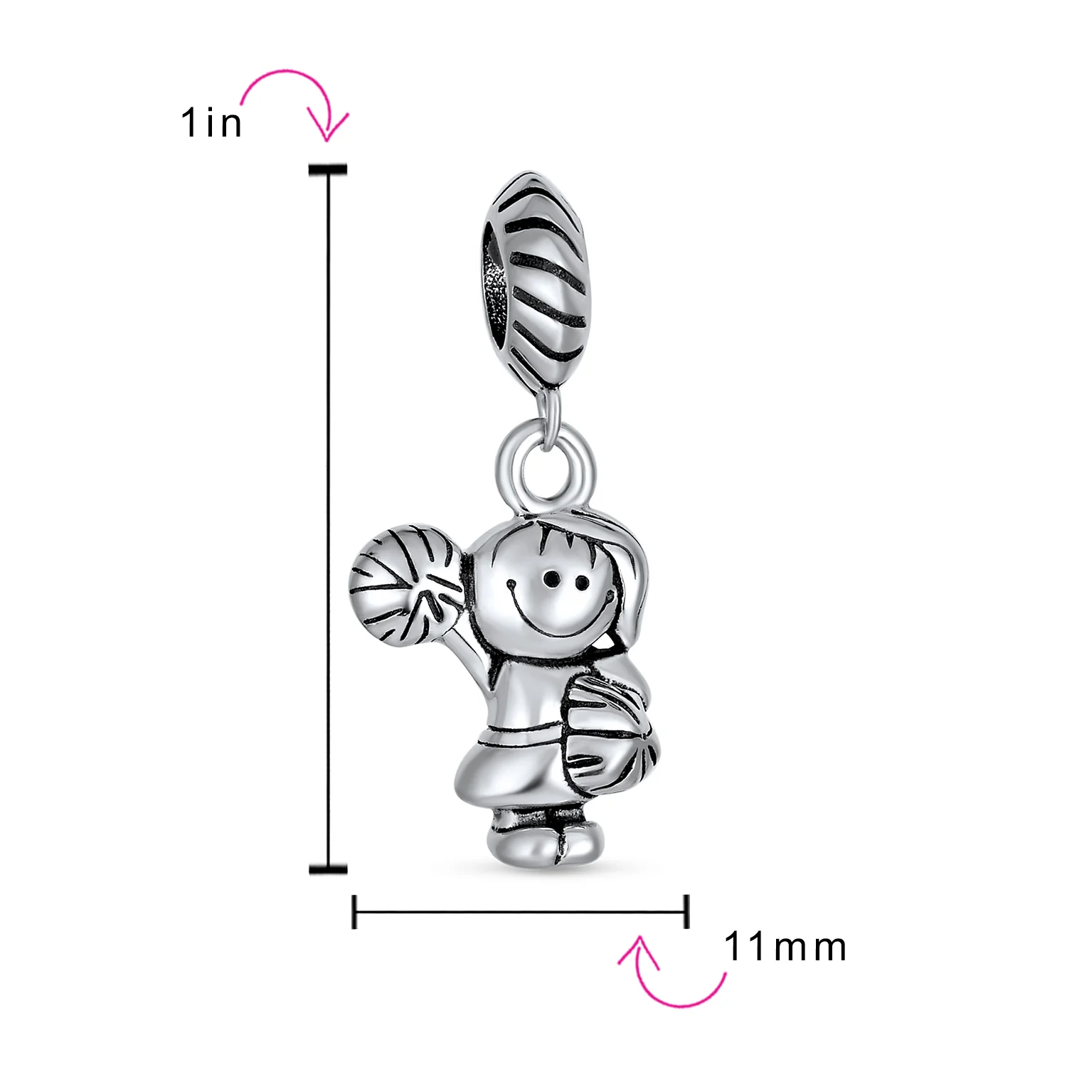 Set of 2 Cheerleader & Soccer Player Dangle Charm Bead Sterling Silver - Image 5
