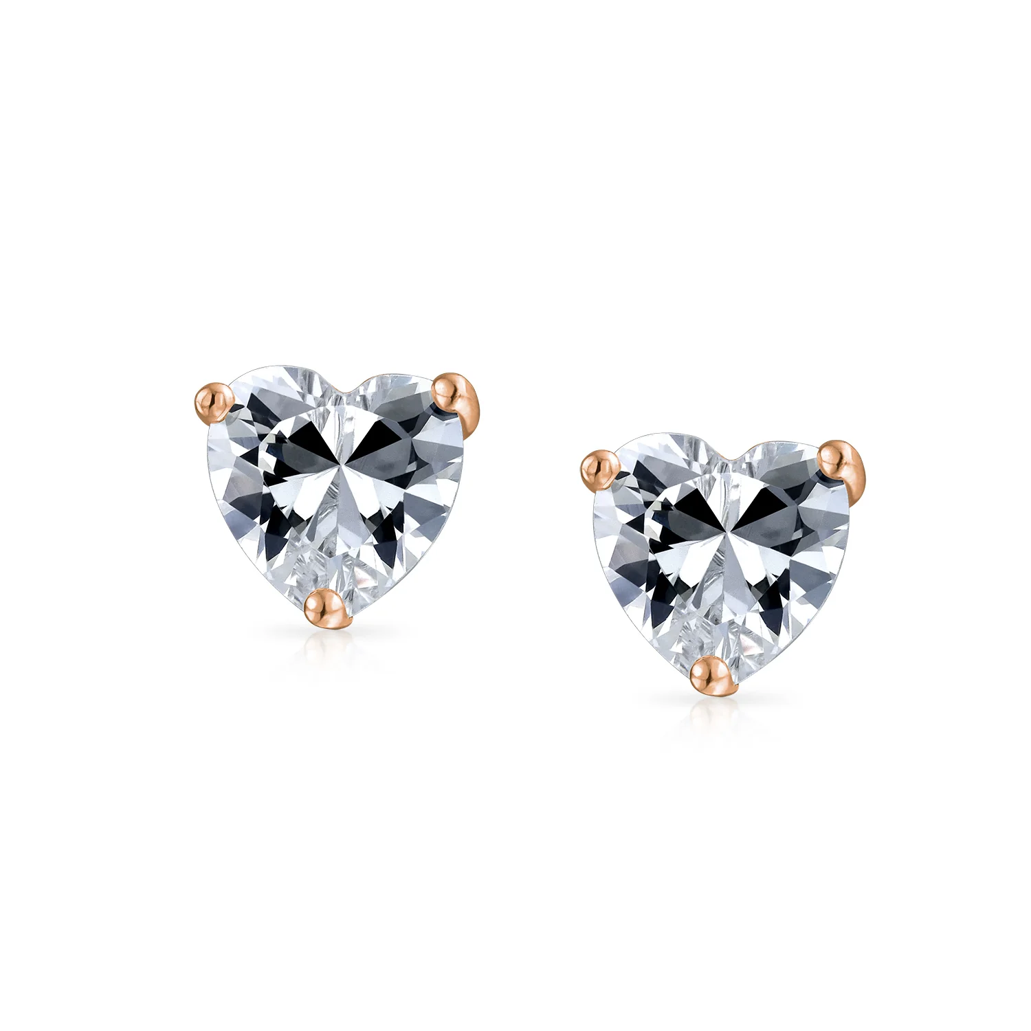 Set of 2 1CT Heart Shaped CZ Stud Earrings Rose Gold Plated Sterling Silver 7MM - Image 6