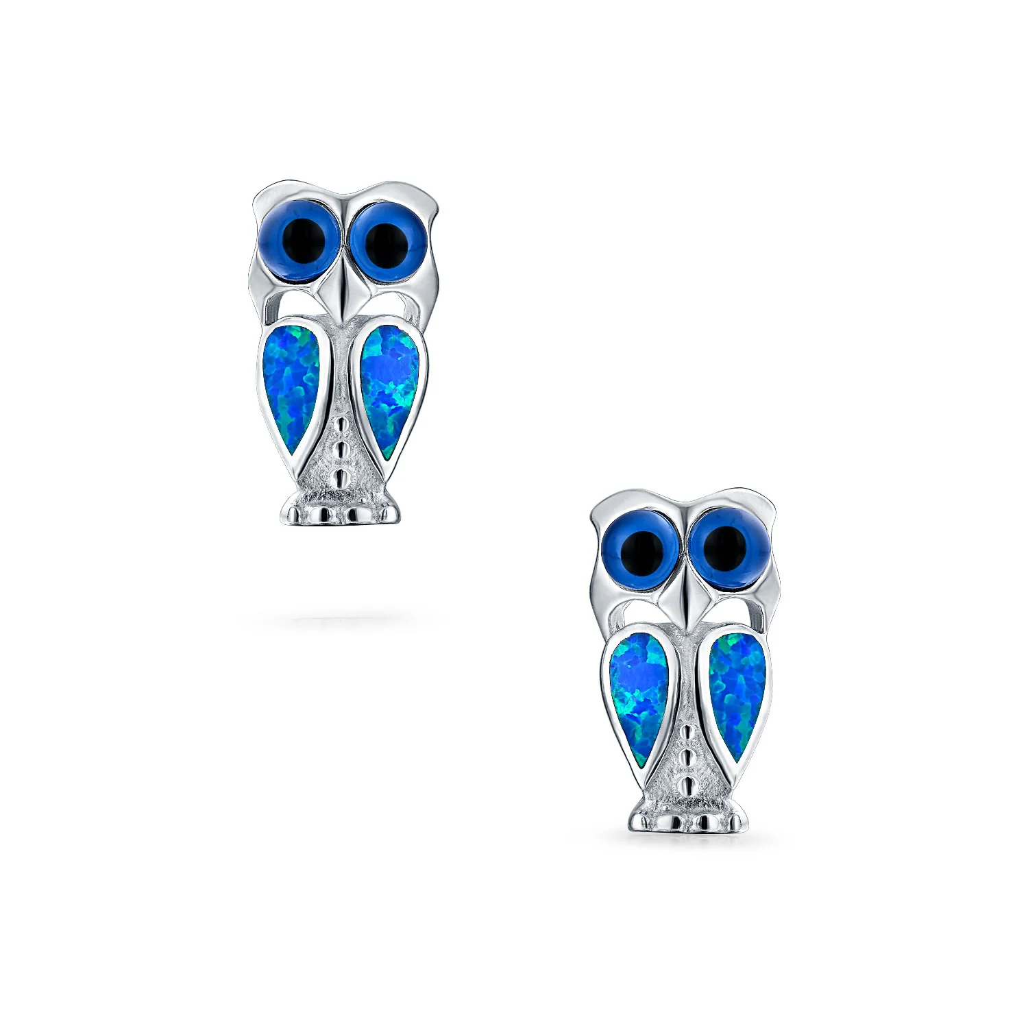 Set of 2 Created Blue Opal Dragonfly & Owl Stud Earrings Sterling Silver - Image 4