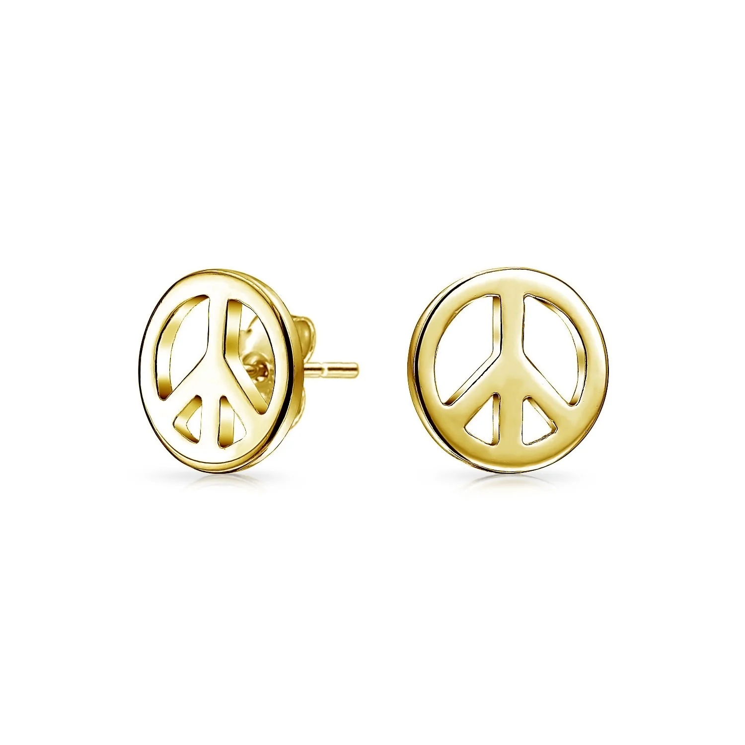Set of 2 Dainty World Peace Sign Stud Earrings Gold Plated Sterling Silver - Image 5