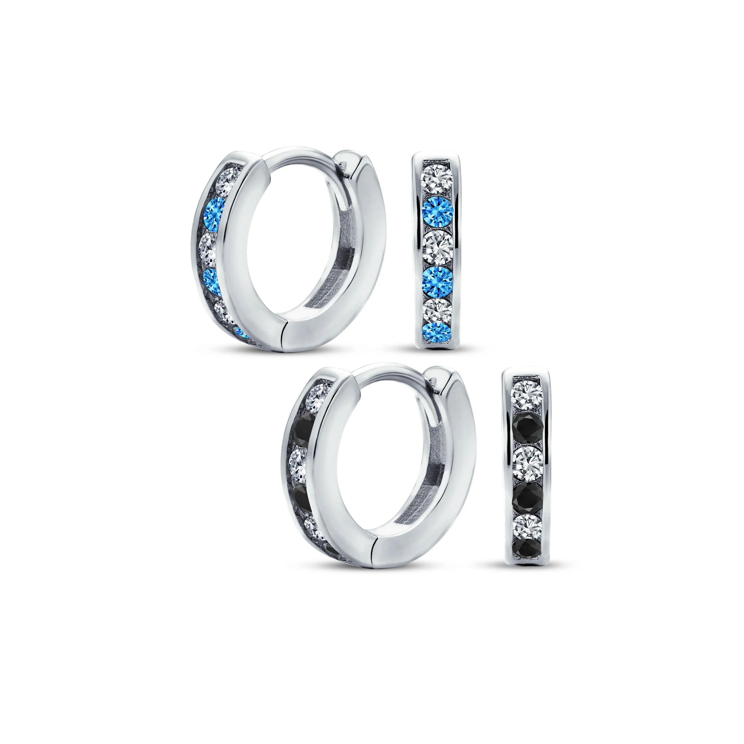 Set of 2 Tiny Multi Color Cubic Zirconia CZ Hoop Earrings Sterling Silver - Image 2