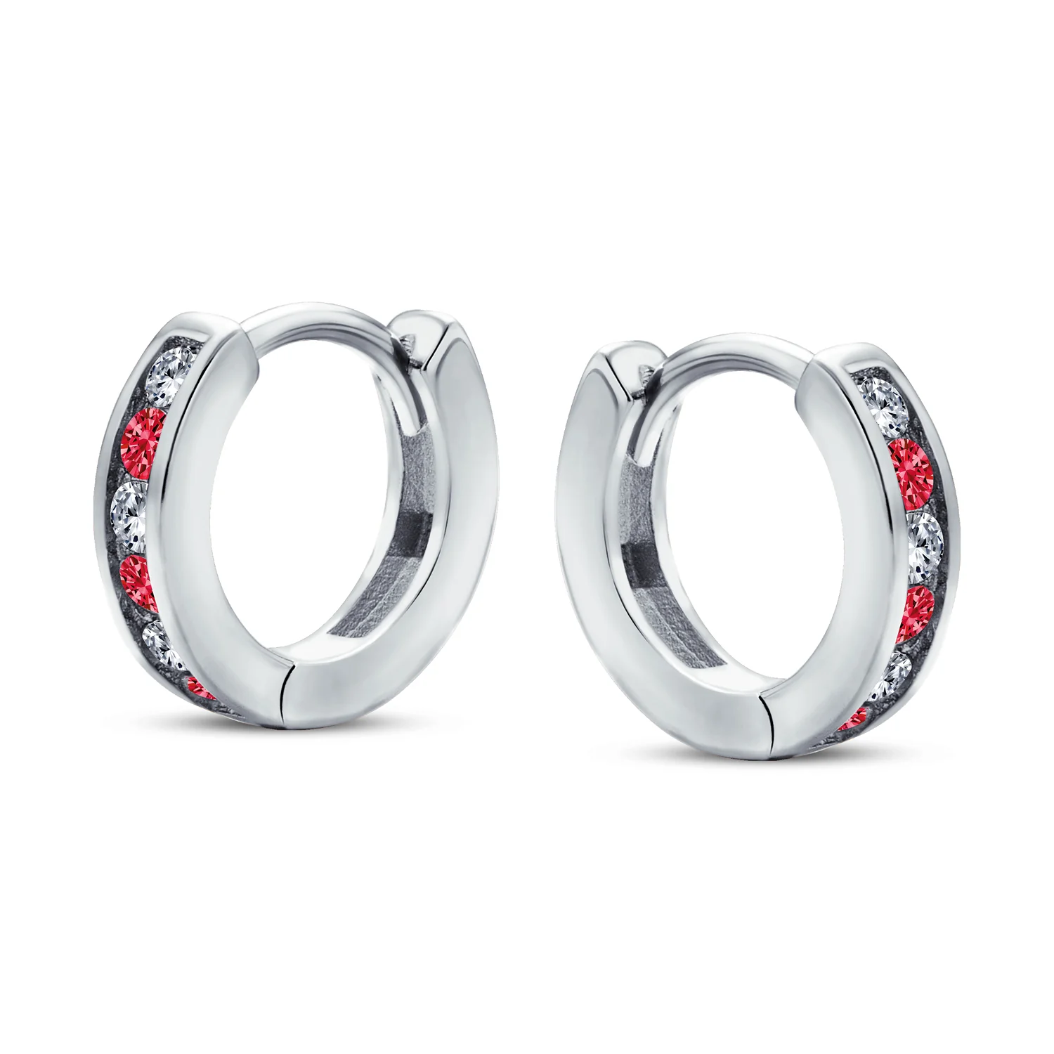 Set of 2 Tiny Multi Color Cubic Zirconia CZ Hoop Earrings Sterling Silver - Image 3