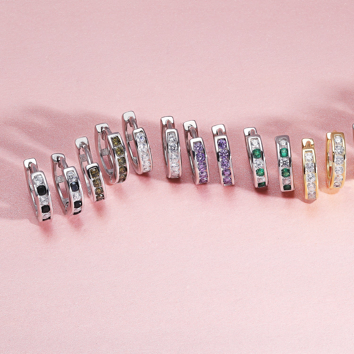 Set of 2 Tiny Multi Color Cubic Zirconia CZ Hoop Earrings Sterling Silver - Image 9