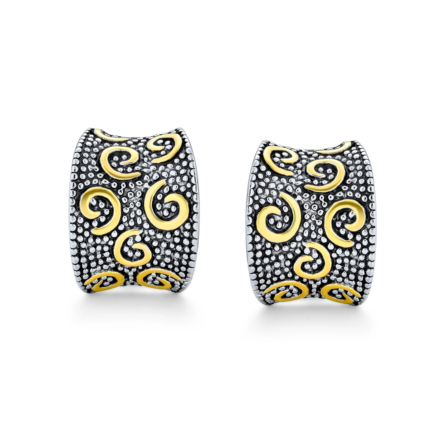 Set of 2 Greek & Bali Swirl Clip-On Earrings Half Hoop Gold - Image 2