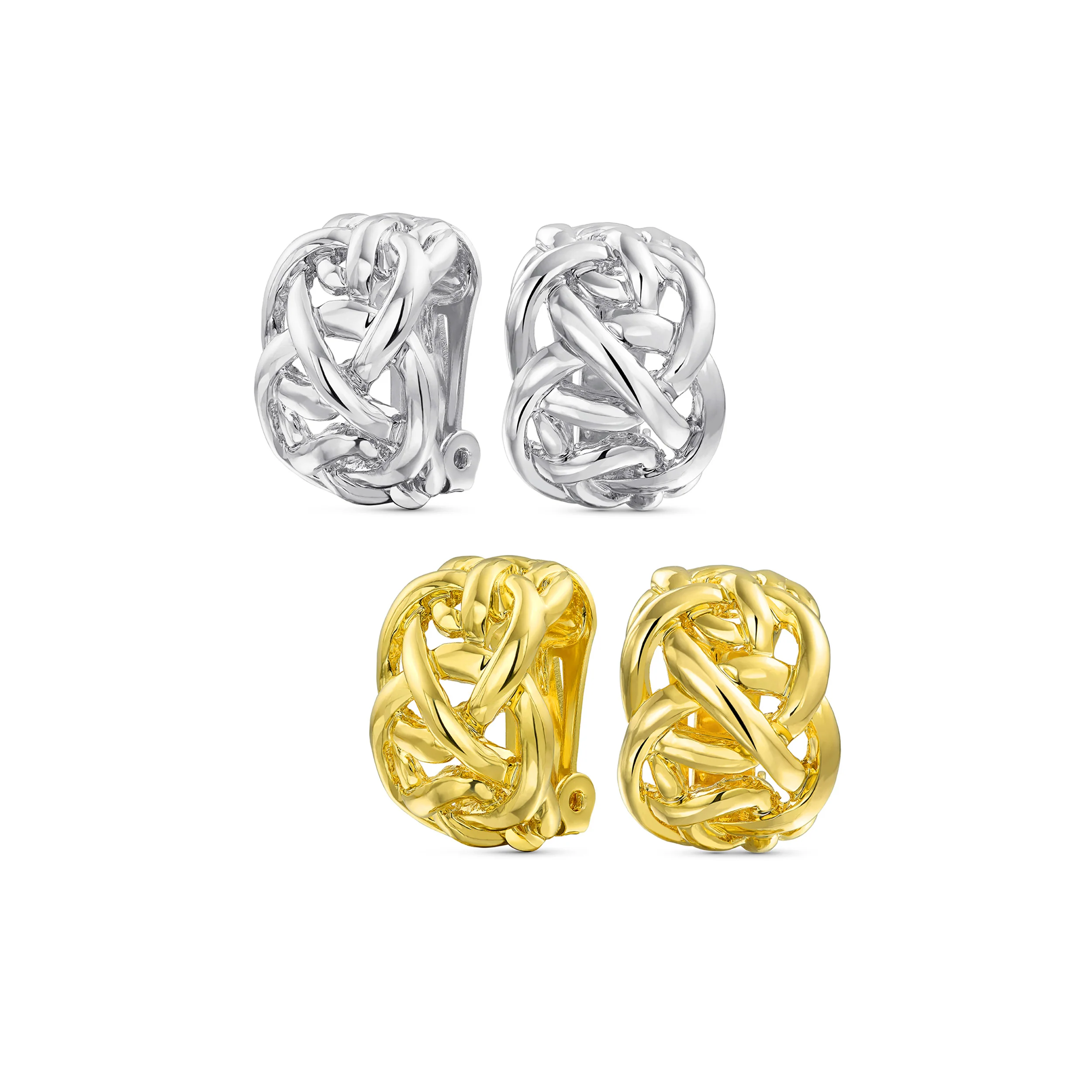 Set of 2 Celtic Love Knot Clip-On Earrings Silver Gold Plate