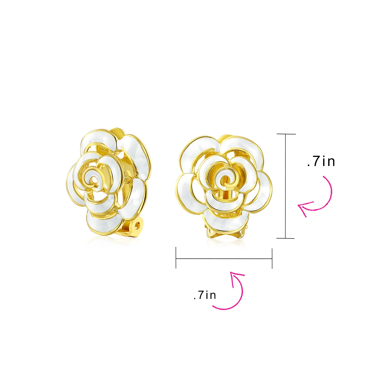 Set of 2 Fashion Enamel 3D Blue White Rose Flower Clip-On Earrings Button Style Gold Plated - Image 4