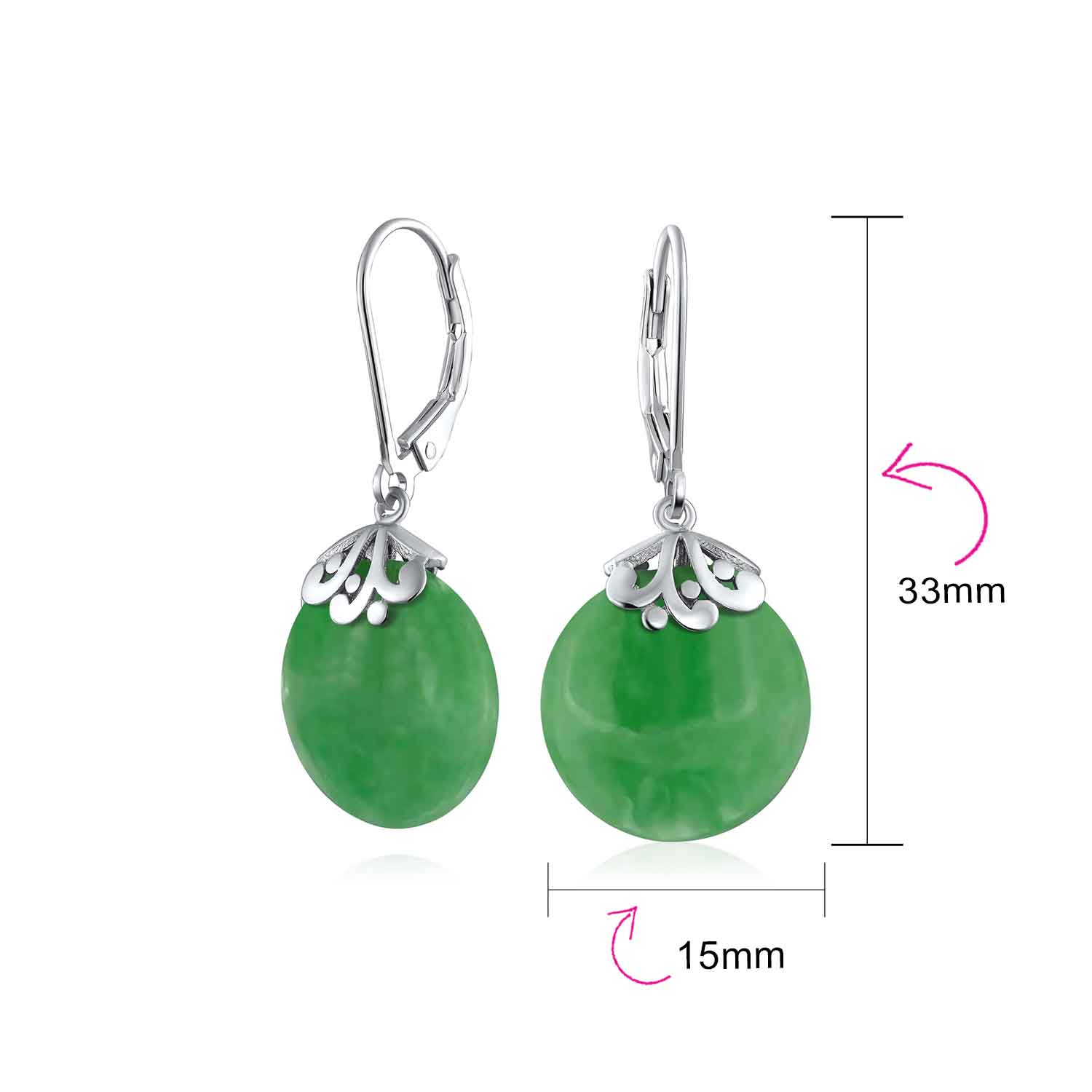 Set of 2 Filigree Lever Back Gemstones Turquoise & Jade Disc Dangle Earrings - Image 5