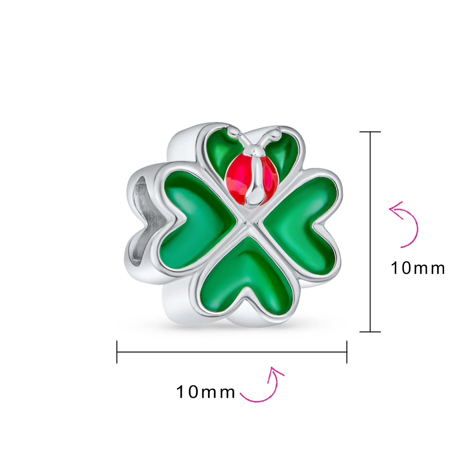 Set of 2 Flower Heart Dangle & Lady Bug Clover Charm Bead Enamel Sterling Silver - Image 4
