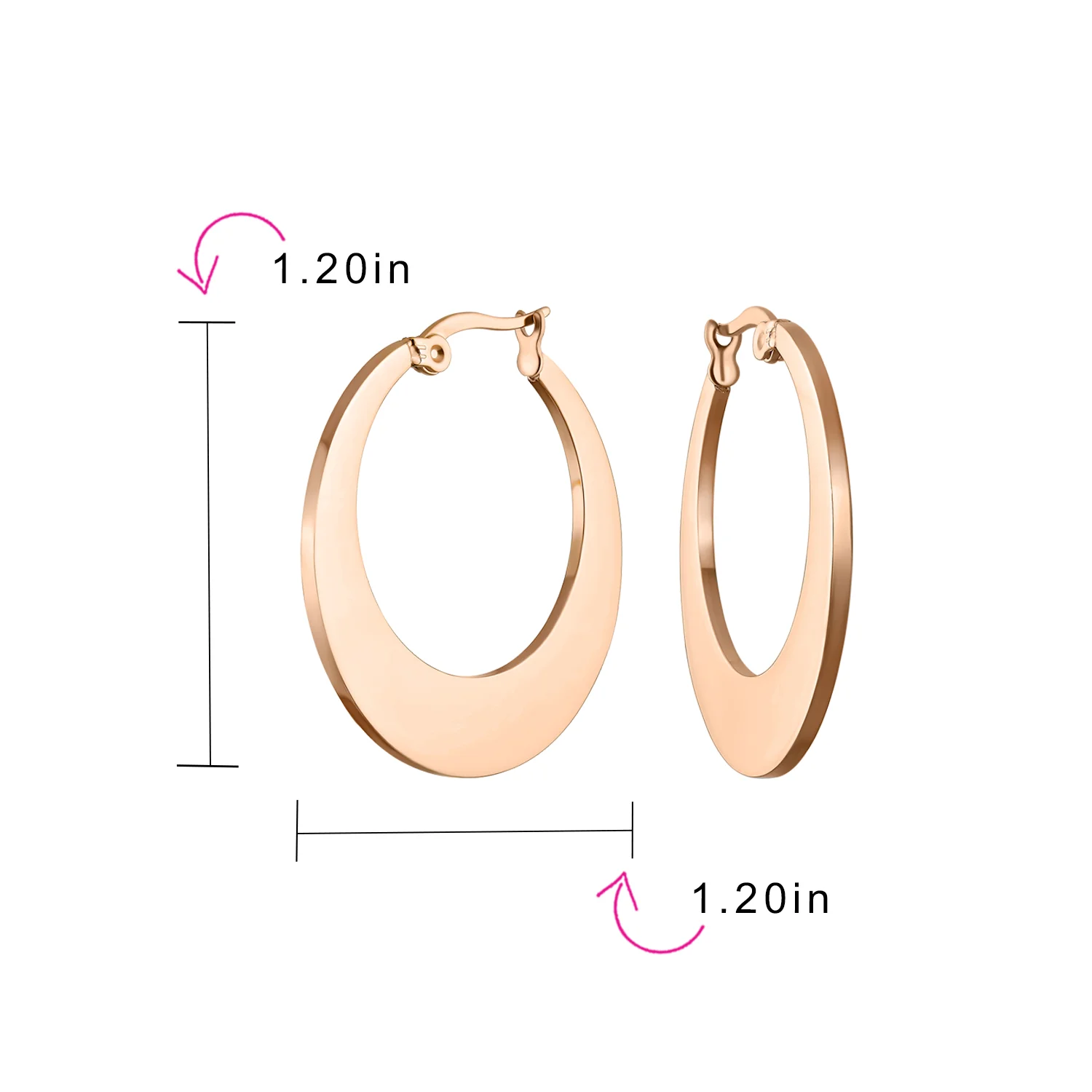 Set of 2 Flat Oval Hoop Huggies Earrings Black Rose Gold Plated Steel 1.25 Inch - Image 4