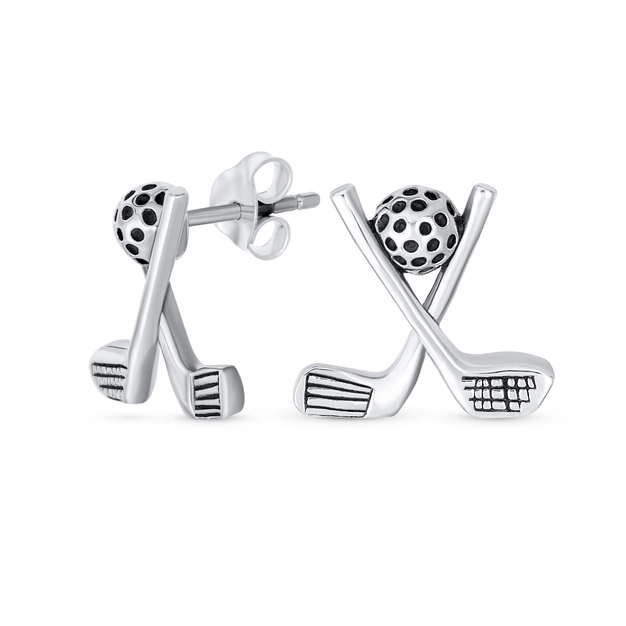 Set of 2 Golf Ball & Club Dangle and Stud Earrings Oxidized Sterling Silver - Image 5