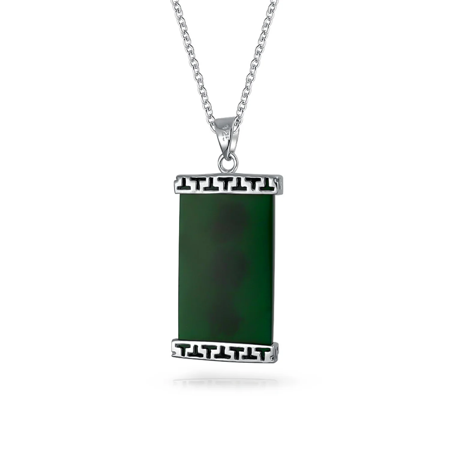 Set of 2 Good Fortune Fu Pendant Necklace Green Agate Rectangle & Jade Medallion - Image 4