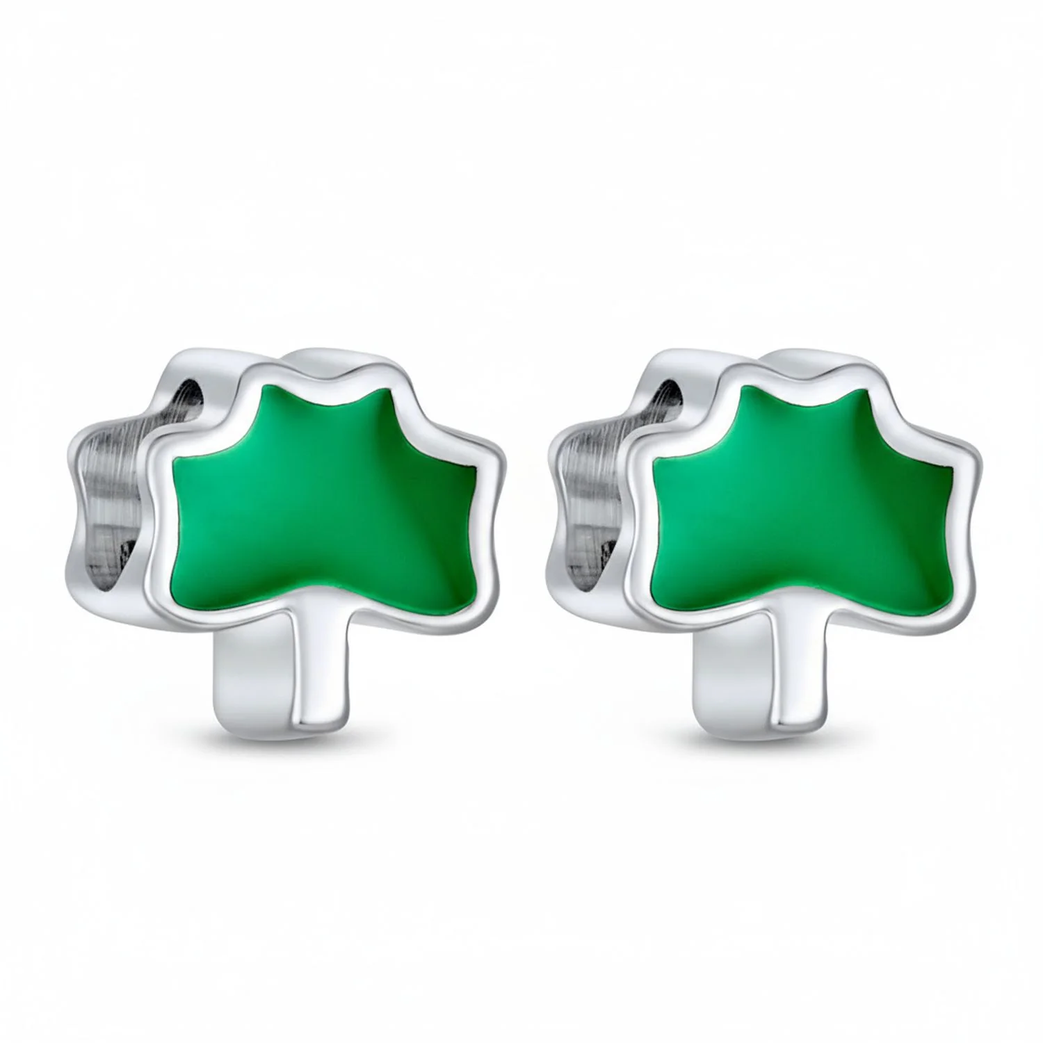 Set of 2 Good Luck Irish Shamrock Green Clover Charm Bead