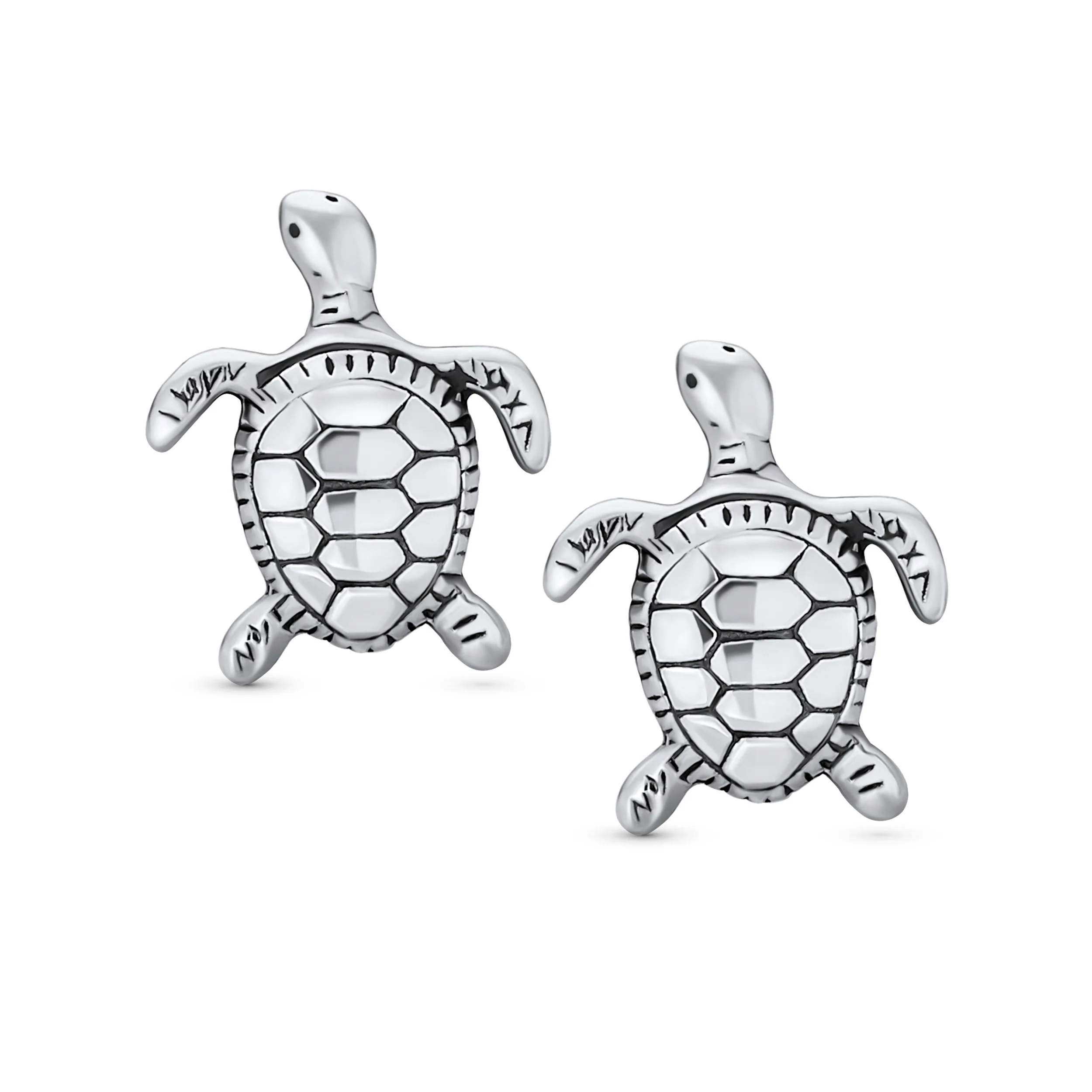 Set of 2 Hawaiian Sea Tortoise Turtle Dolphins Stud Earrings Sterling Silver - Image 2