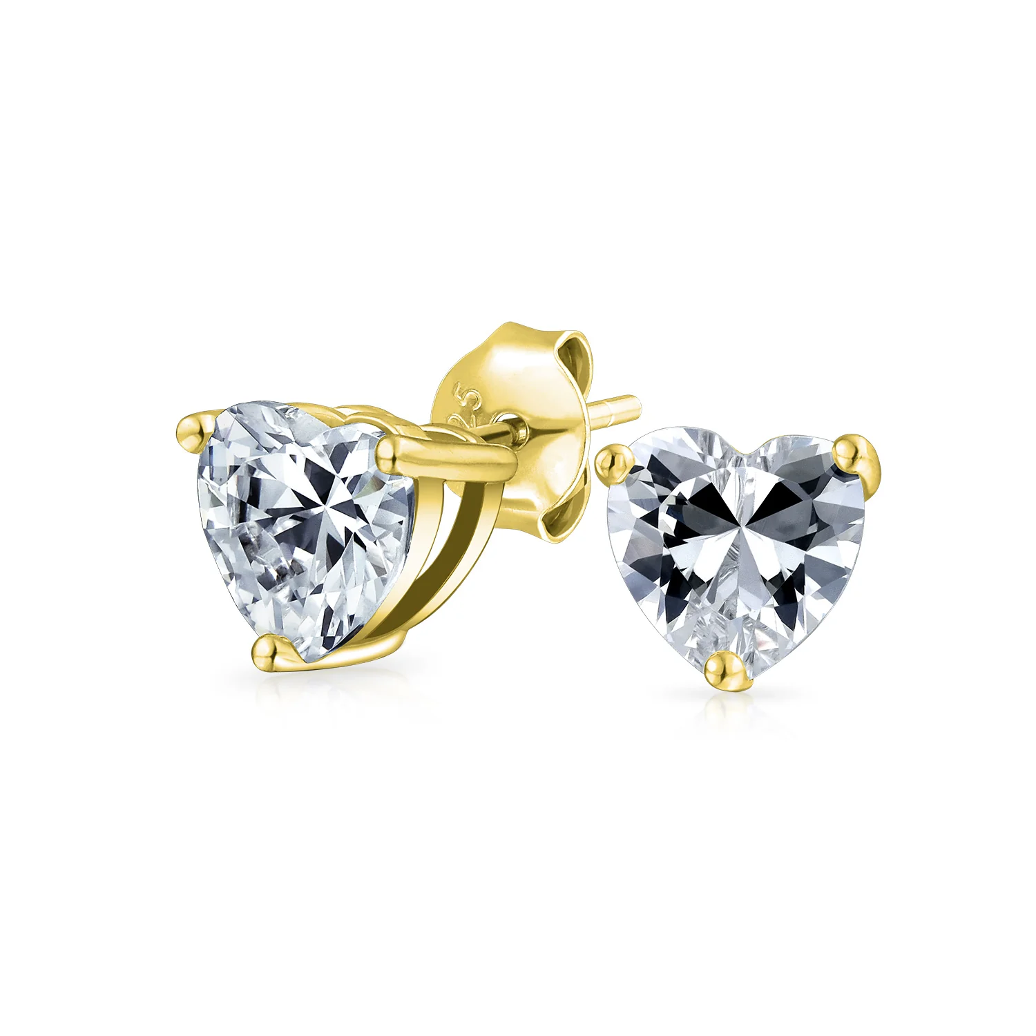 Set of 2 Heart CZ Solitaire Stud Earrings 1CT Sterling & 2CT Gold Plated Silver - Image 5