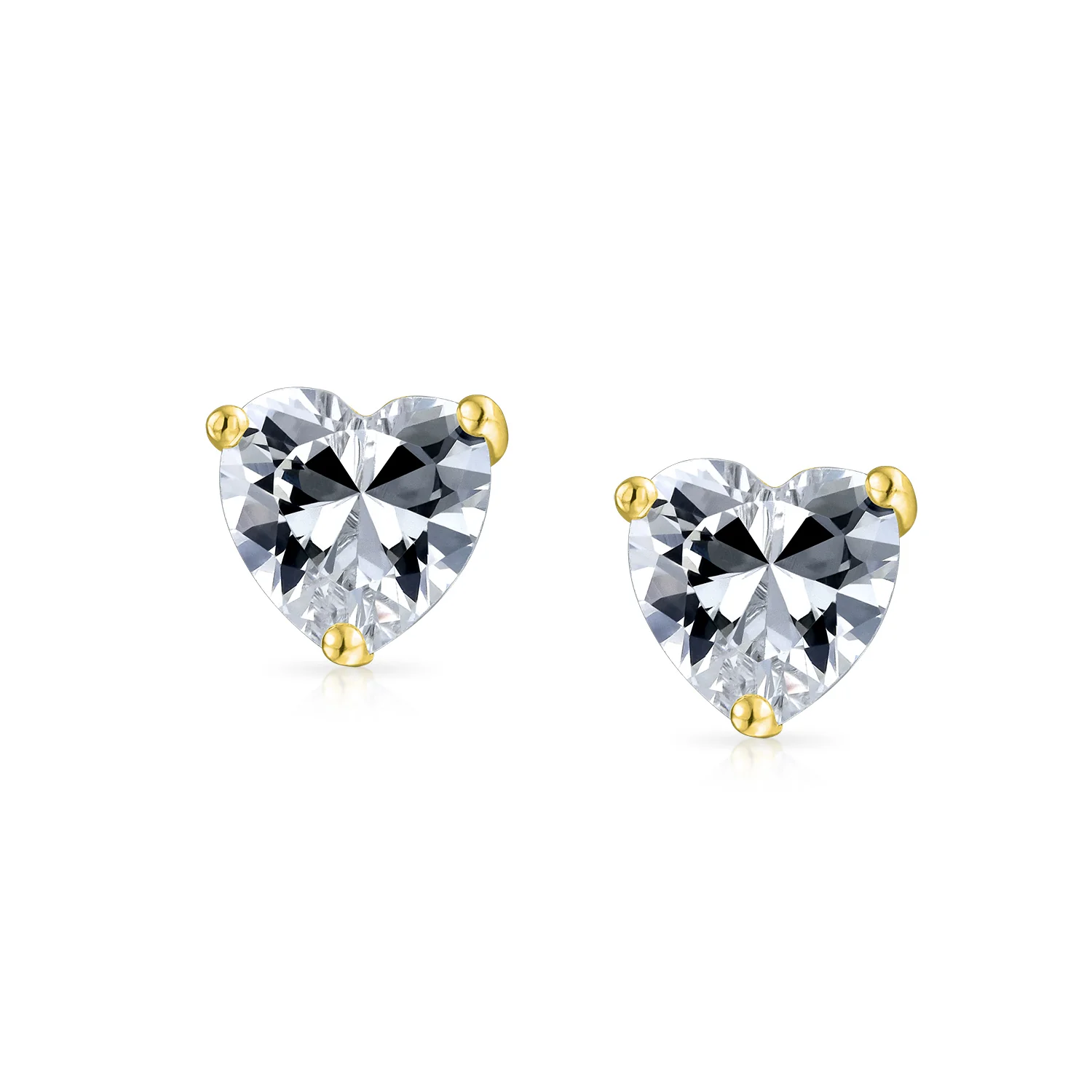 Set of 2 Heart CZ Solitaire Stud Earrings 1CT Sterling & 2CT Gold Plated Silver - Image 6