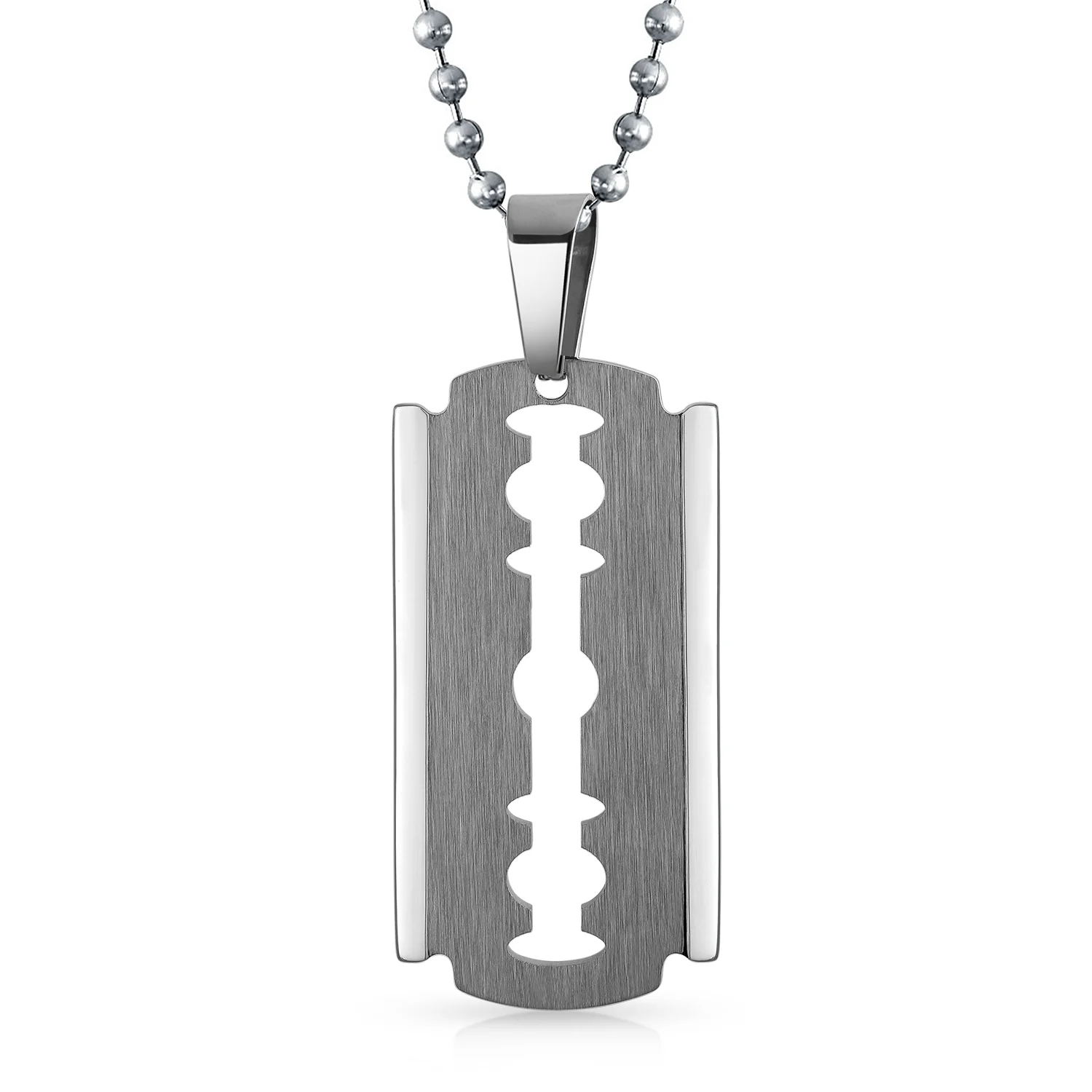Set of 2 Hip Hop Biker Jewelry Razor Blade Pendant Necklace Black Silver Plated - Image 2