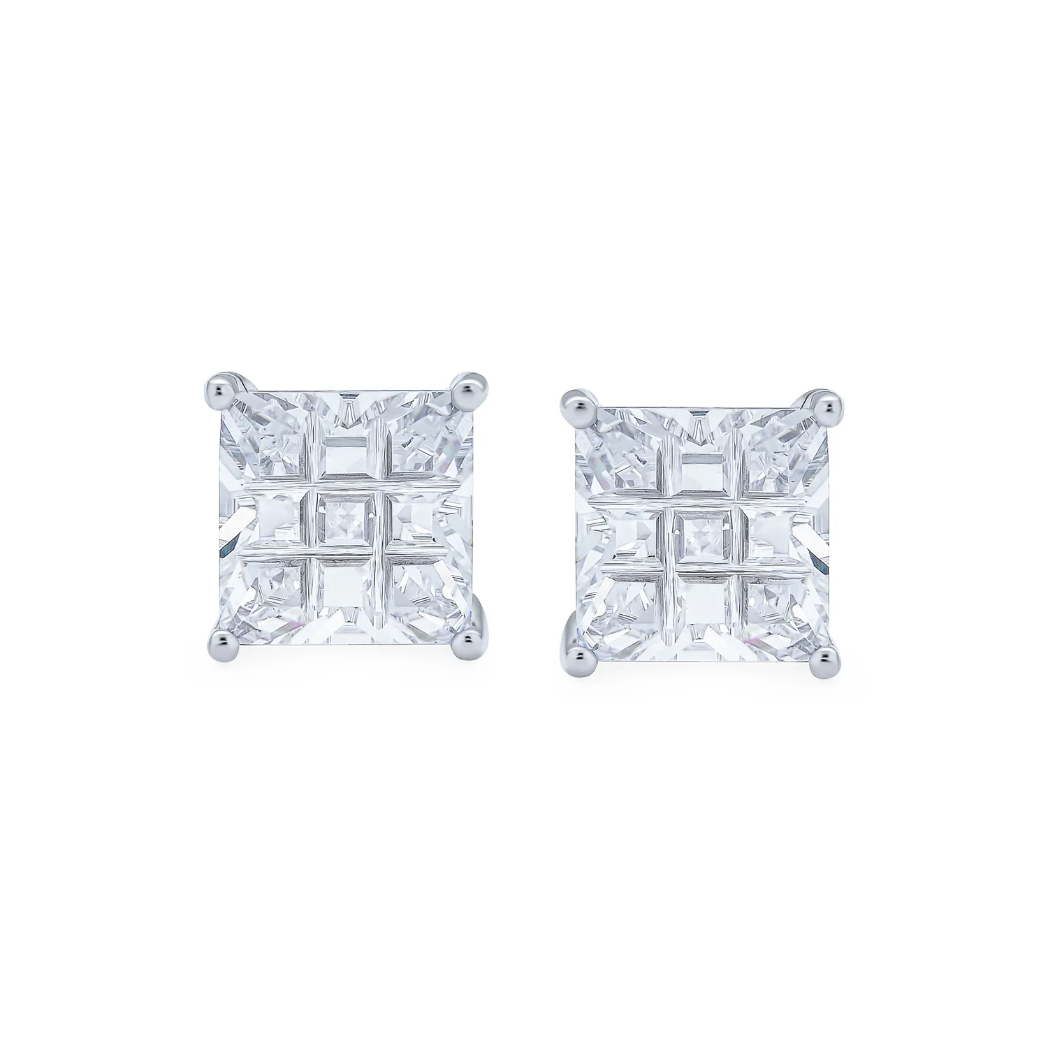 Set of 2 Invisible Cut Square Black CZ Checkboard Stud Earrings Black Plated 5MM - Image 10