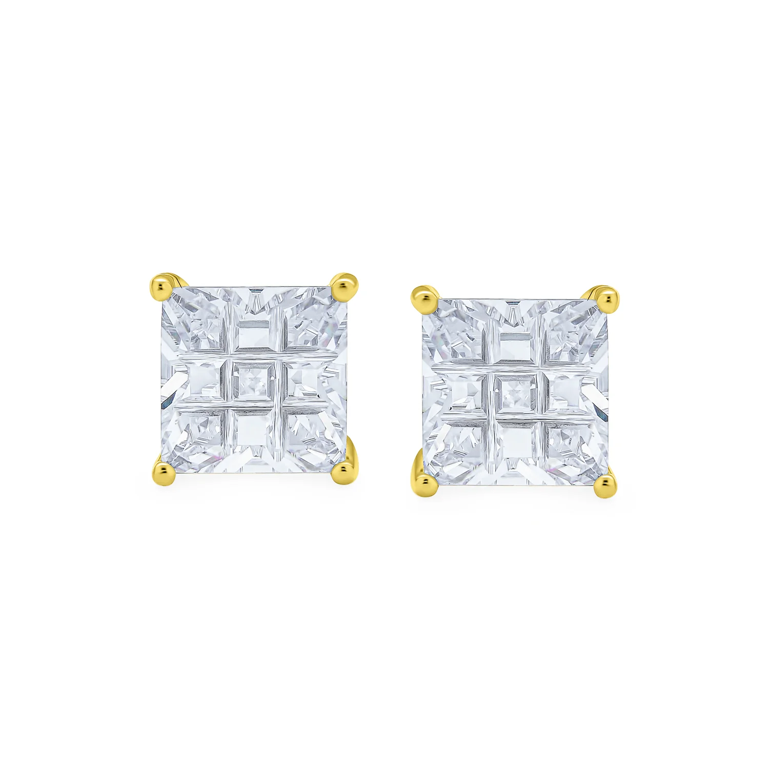 Set of 2 Invisible Cut Square Black CZ Checkboard Stud Earrings Black Plated 5MM - Image 9