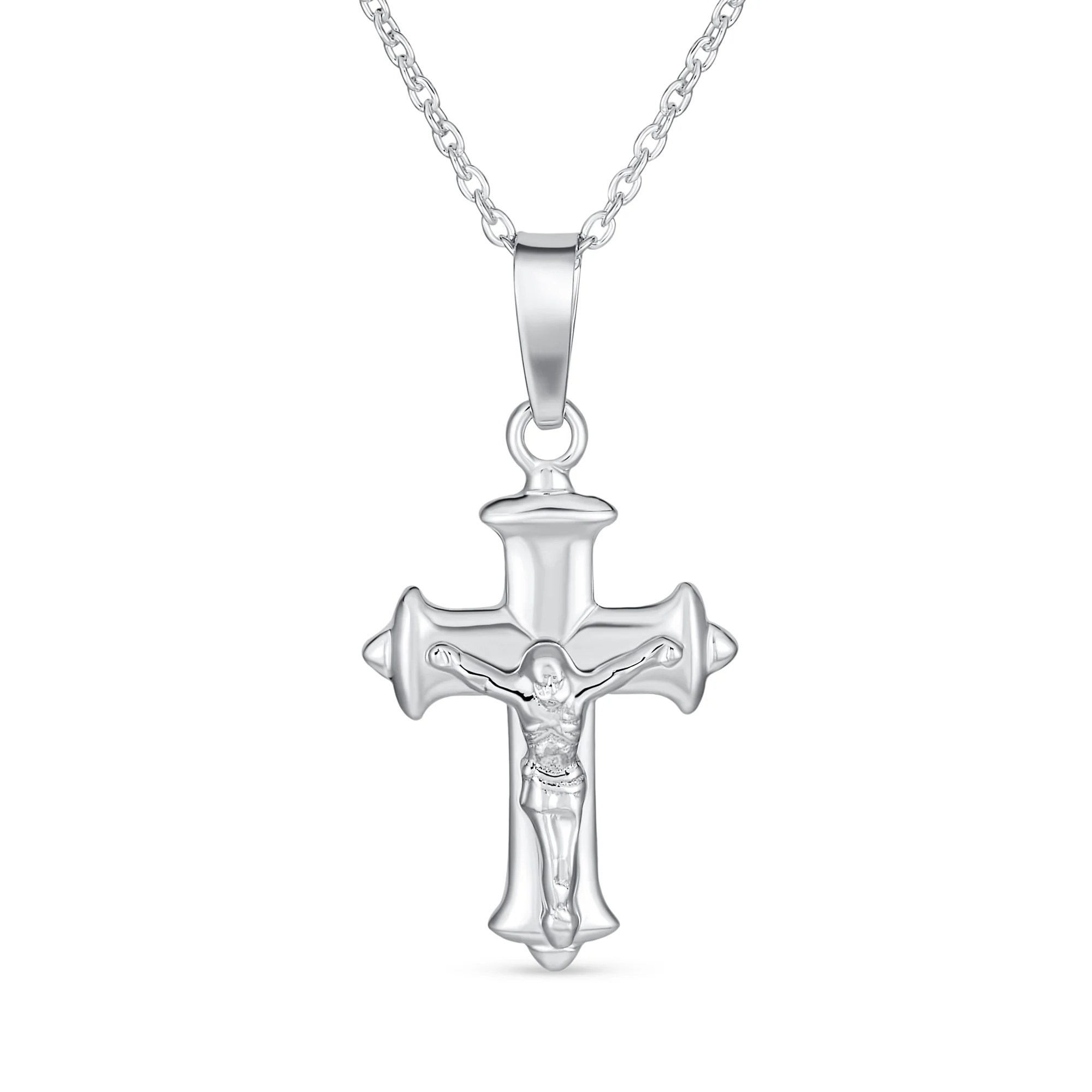 Set of 2 Jesus Medallion & Crucifix Cross Pendant Necklace .925 Sterling Silver - Image 3