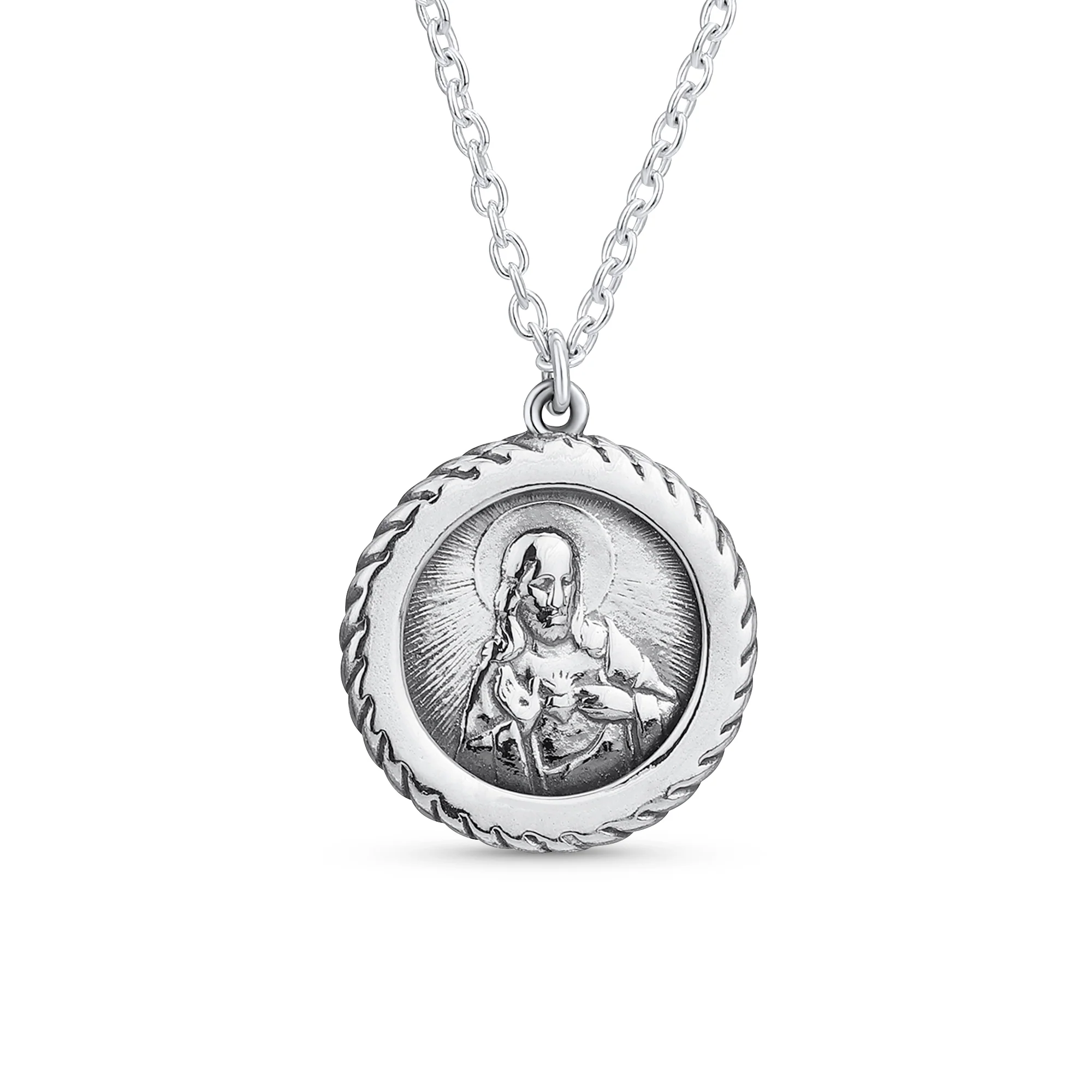 Set of 2 Jesus Medallion & Crucifix Cross Pendant Necklace .925 Sterling Silver - Image 5