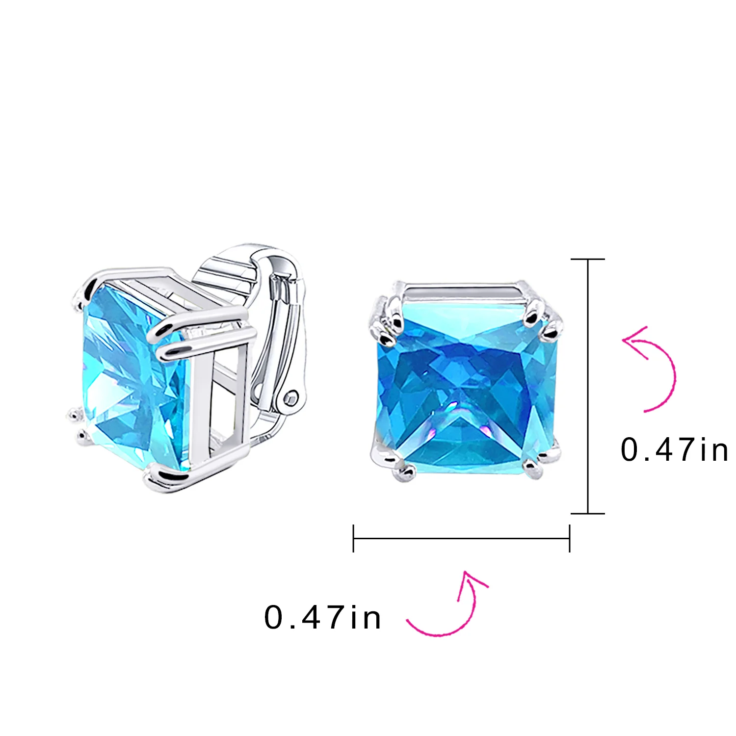 Set of 2 Large 5CT Purple Olive Green Square CZ Solitaire Clip-On Earrings 12MM - Image 12