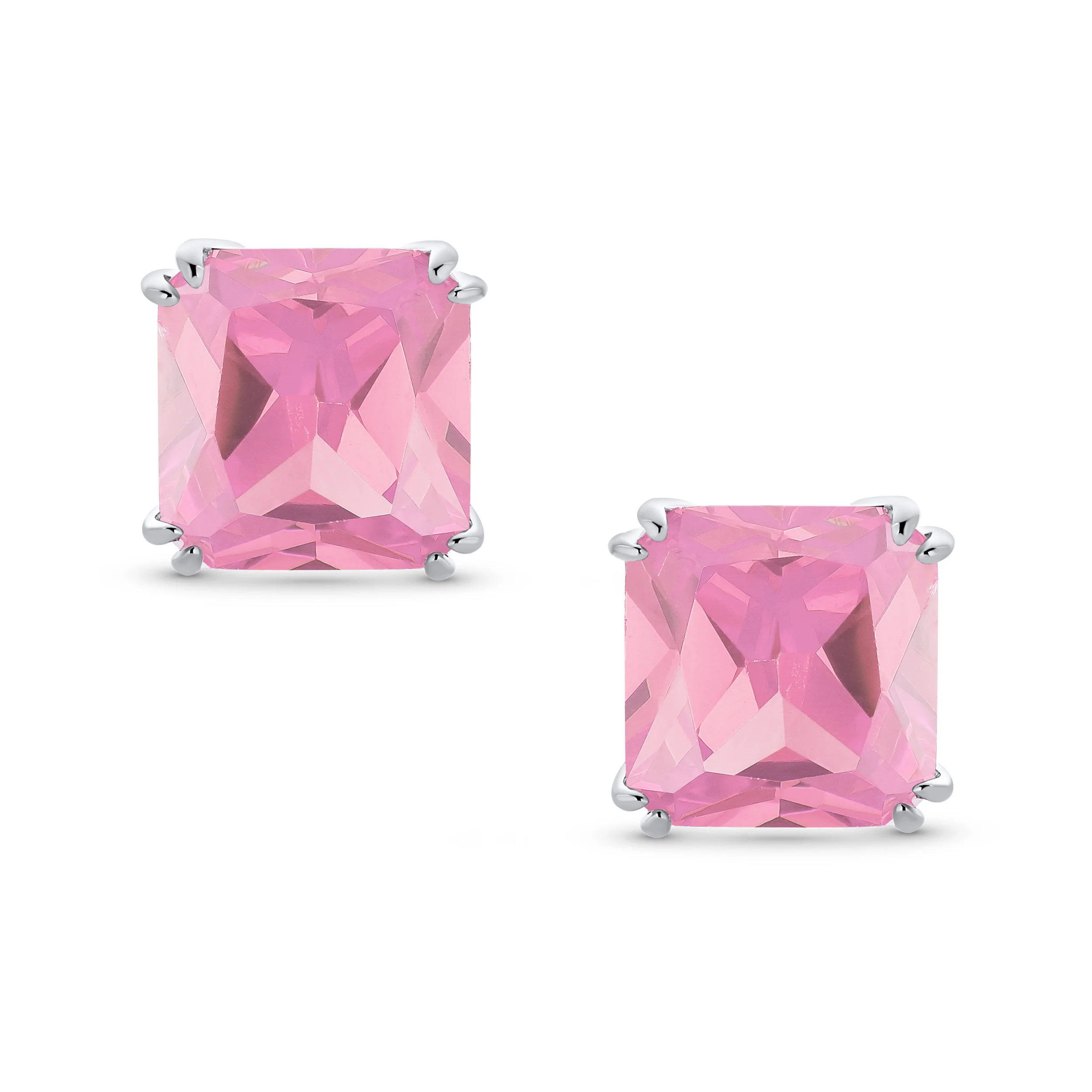 Set of 2 Large 5CT Purple Olive Green Square CZ Solitaire Clip-On Earrings 12MM - Image 5