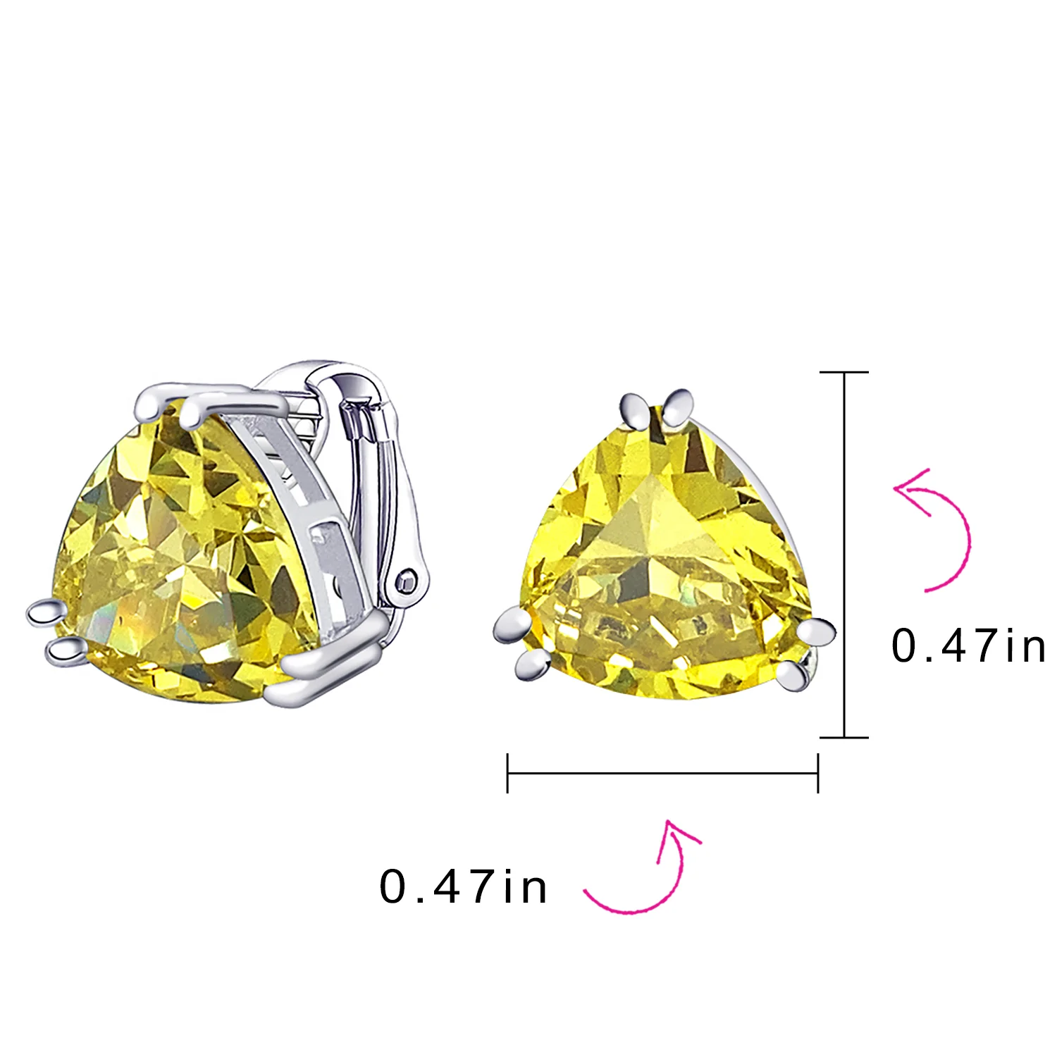 Set of 2 Large Triangle Purple Yellow CZ Solitaire Clip-On Earrings 12MM - Image 7