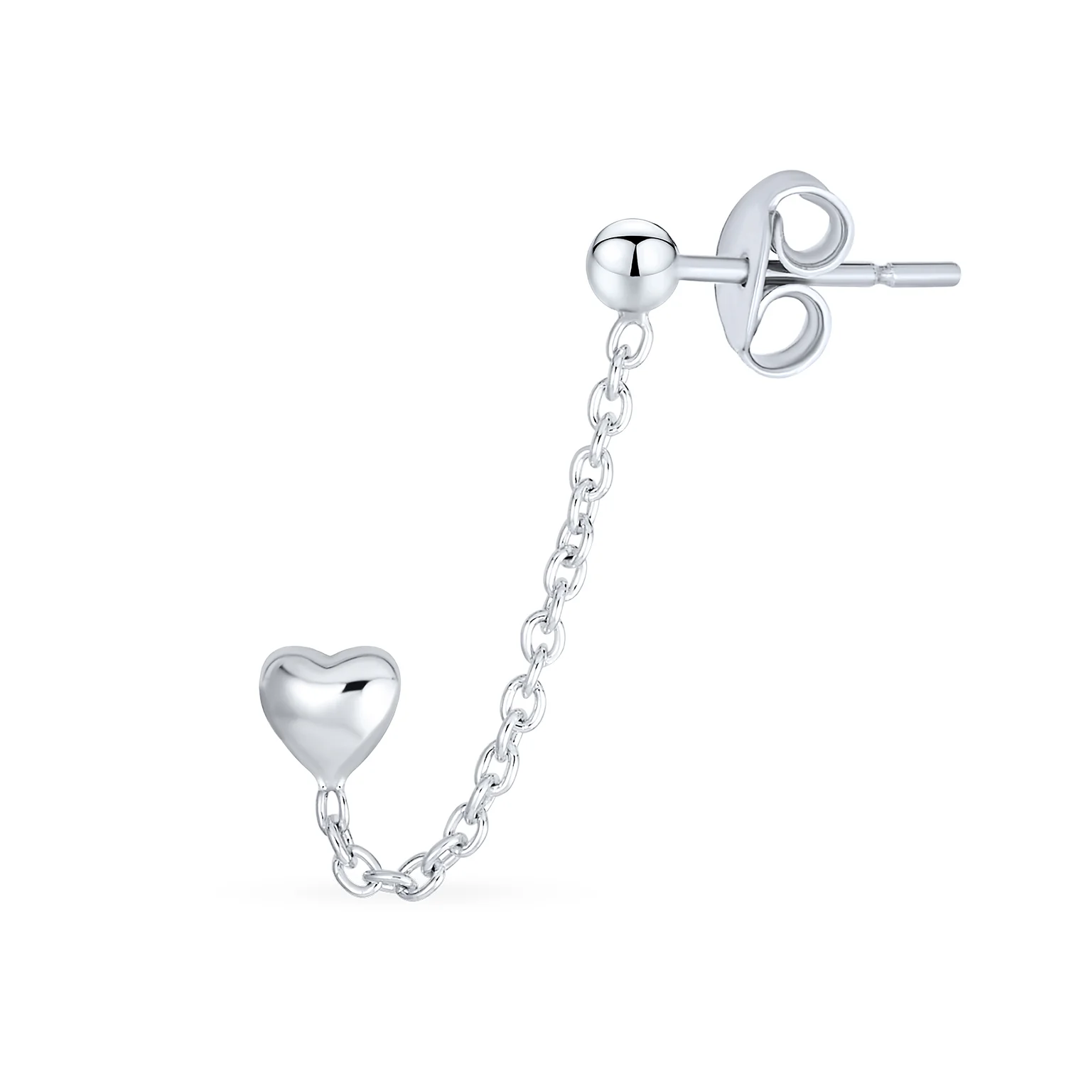 Set of 2 Love Knot Infinity Heart Ear Cuff Cartilage Chain and Stud Earrings Sterling Silver - Image 2