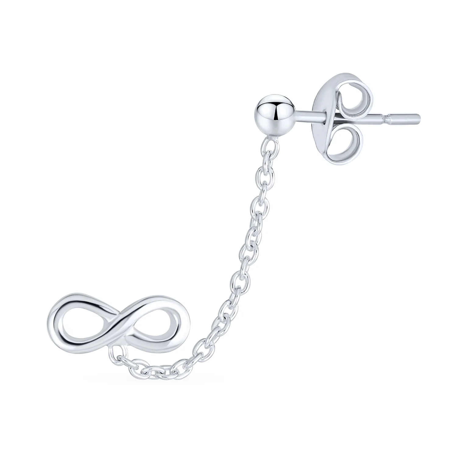 Set of 2 Love Knot Infinity Heart Ear Cuff Cartilage Chain and Stud Earrings Sterling Silver - Image 5