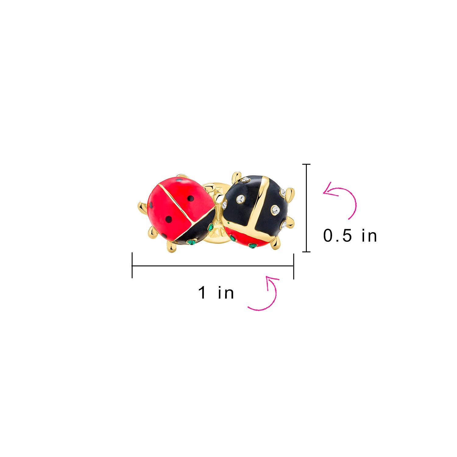 Set of 2 Lucky 2 Ladybug Red Gold Enamel Lapel Push Pin - Image 3