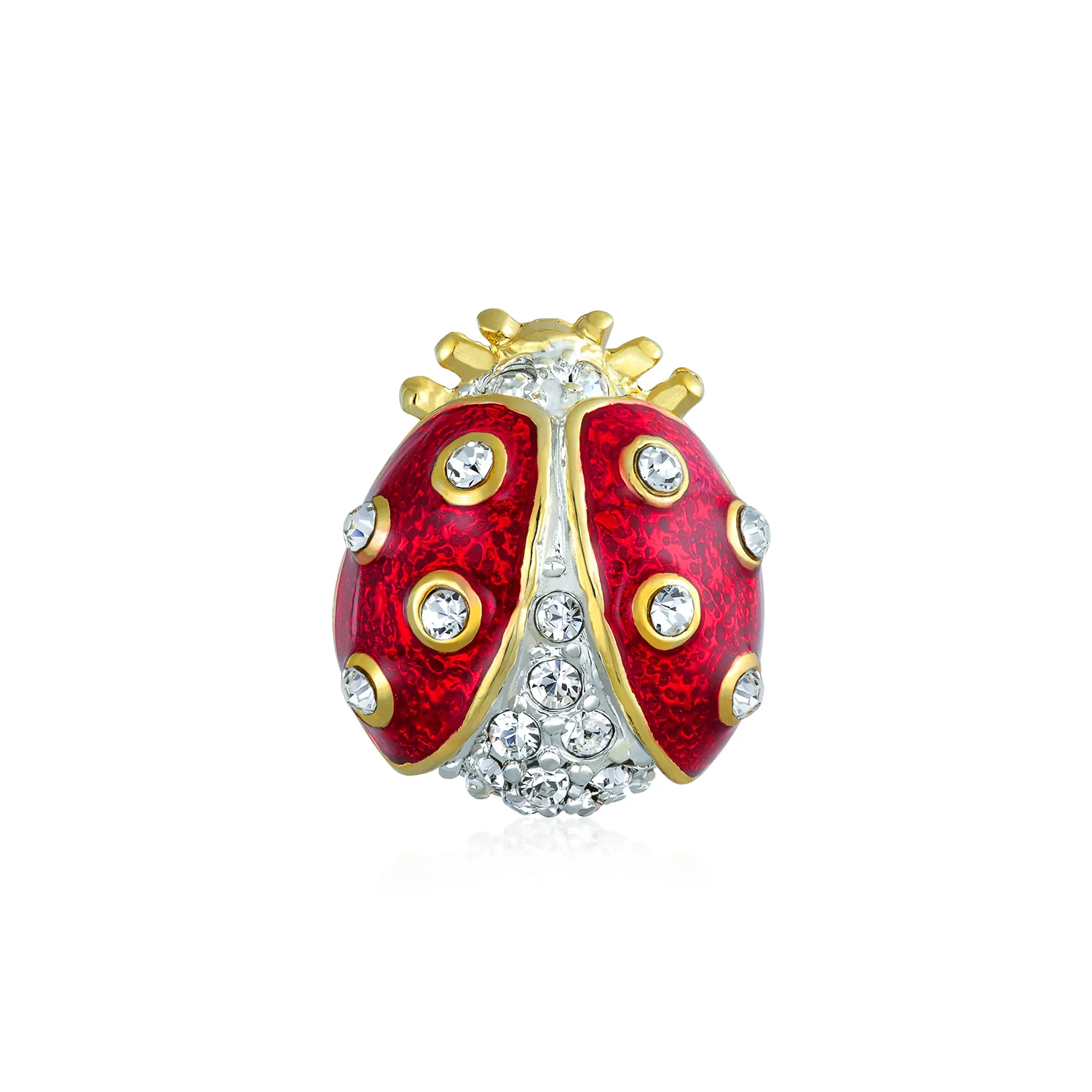 Set of 2 Lucky Ladybug Red Gold Enamel Crystal Brooche Pin - Image 2