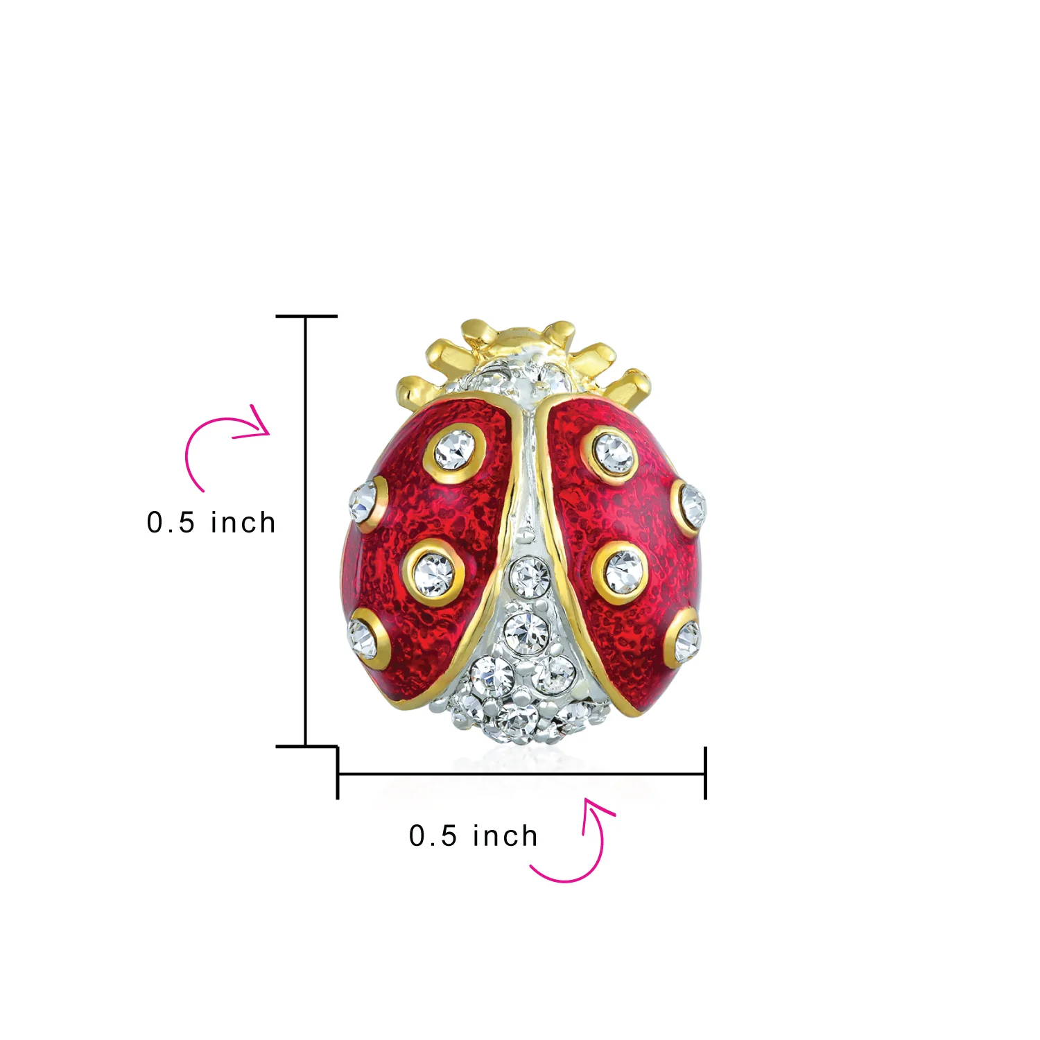Set of 2 Lucky Ladybug Red Gold Enamel Crystal Brooche Pin - Image 4