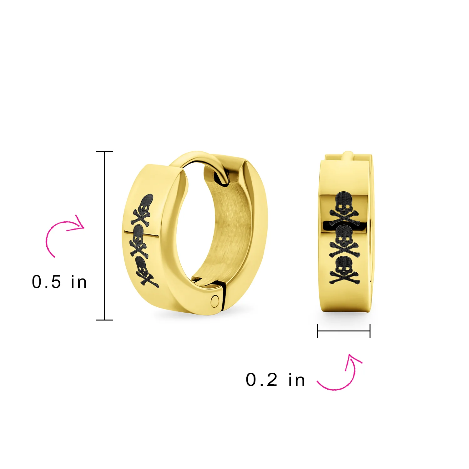 Set of 2 Angel Wings Gecko Lizard Hoop Huggie Earrings Black Gold Plated Steel - Image 4
