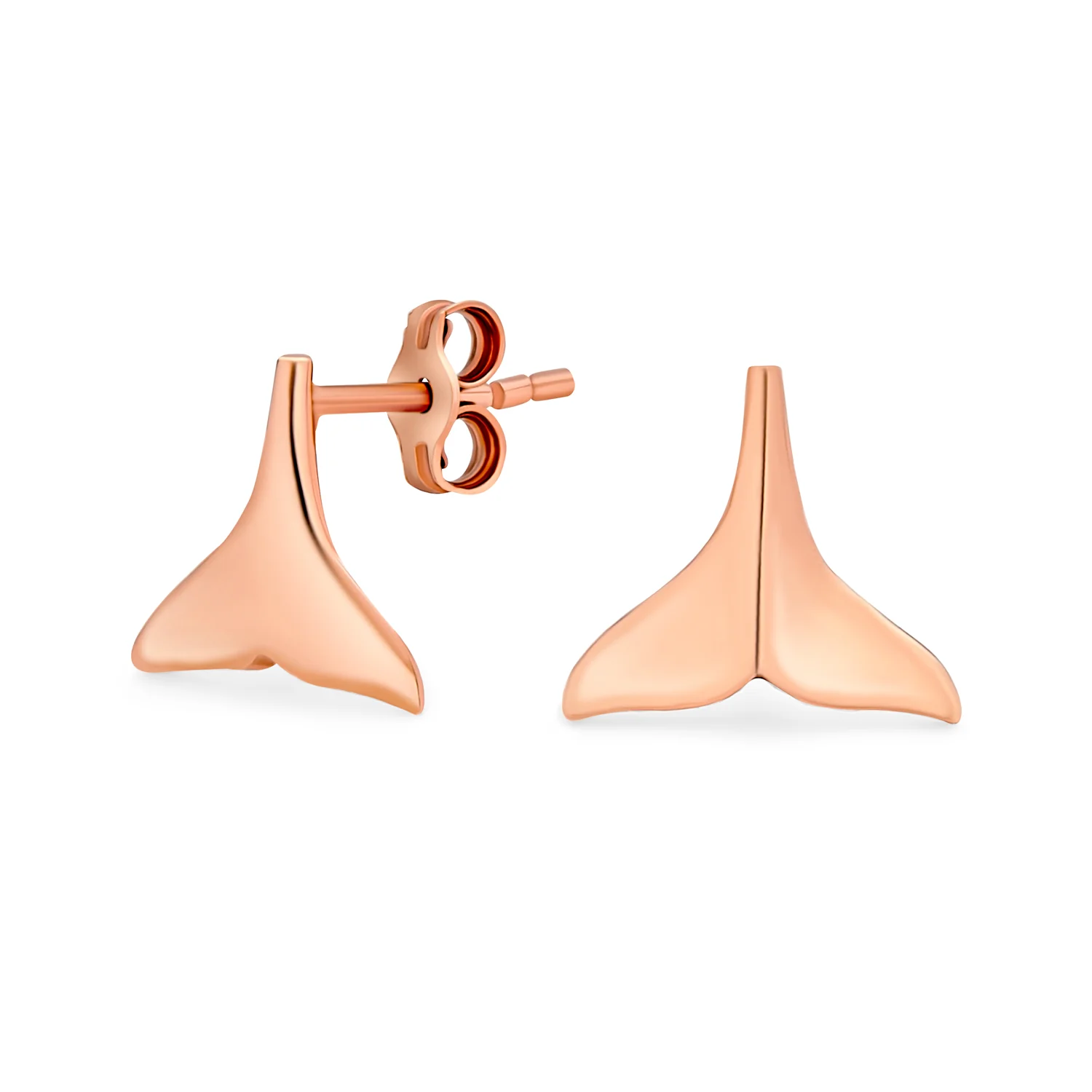 Set of 2 Mermaid Fin & Shark Tooth Stud Earrings Rose Gold Sterling Silver - Image 3