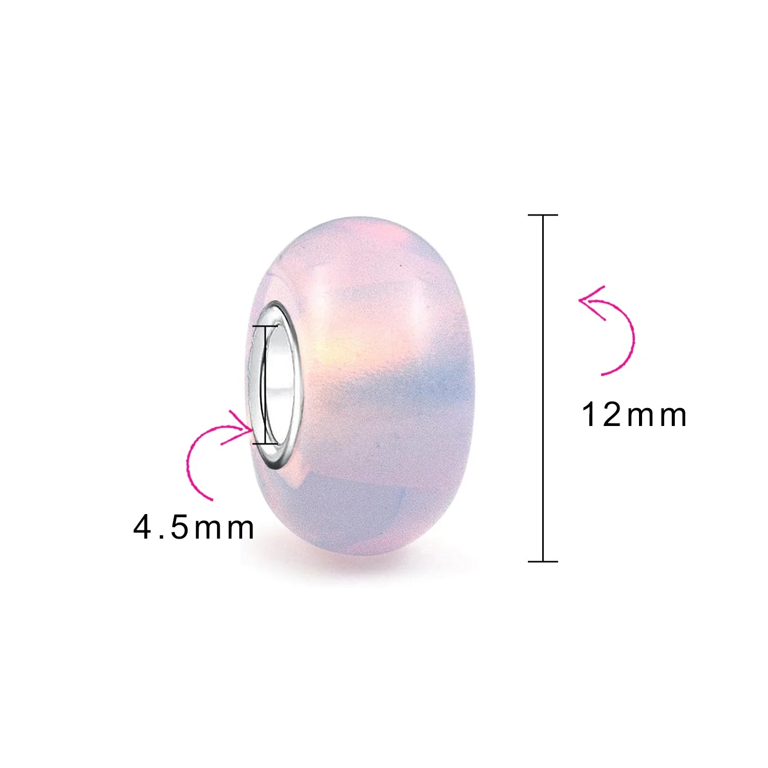 Set of 2 Milky Pink Opaque Murano Glass Charm Bead Sterling Silver for Bracelets - Image 3
