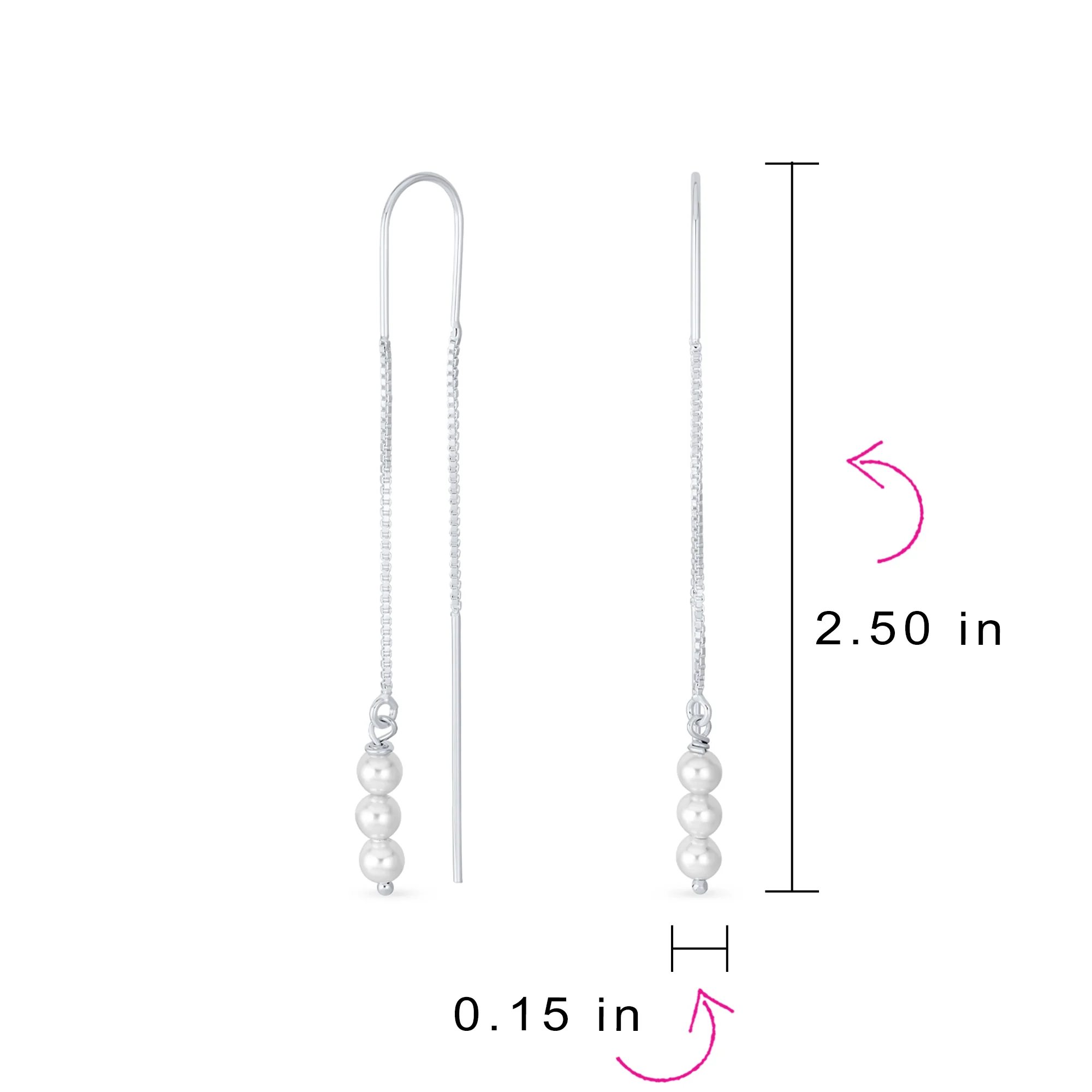 Set of 2 Minimalist Long Chain Wire Hook Dangle Earrings 3 Pearls 4 Bead Balls - Image 4