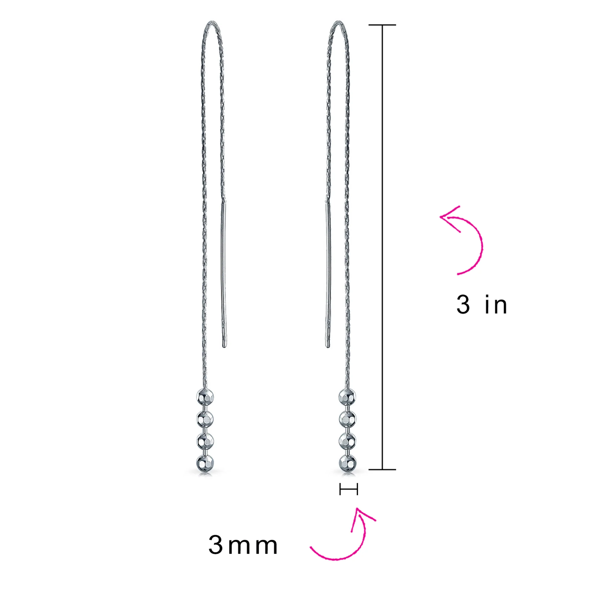 Set of 2 Minimalist Long Chain Wire Hook Dangle Earrings 3 Pearls 4 Bead Balls - Image 5