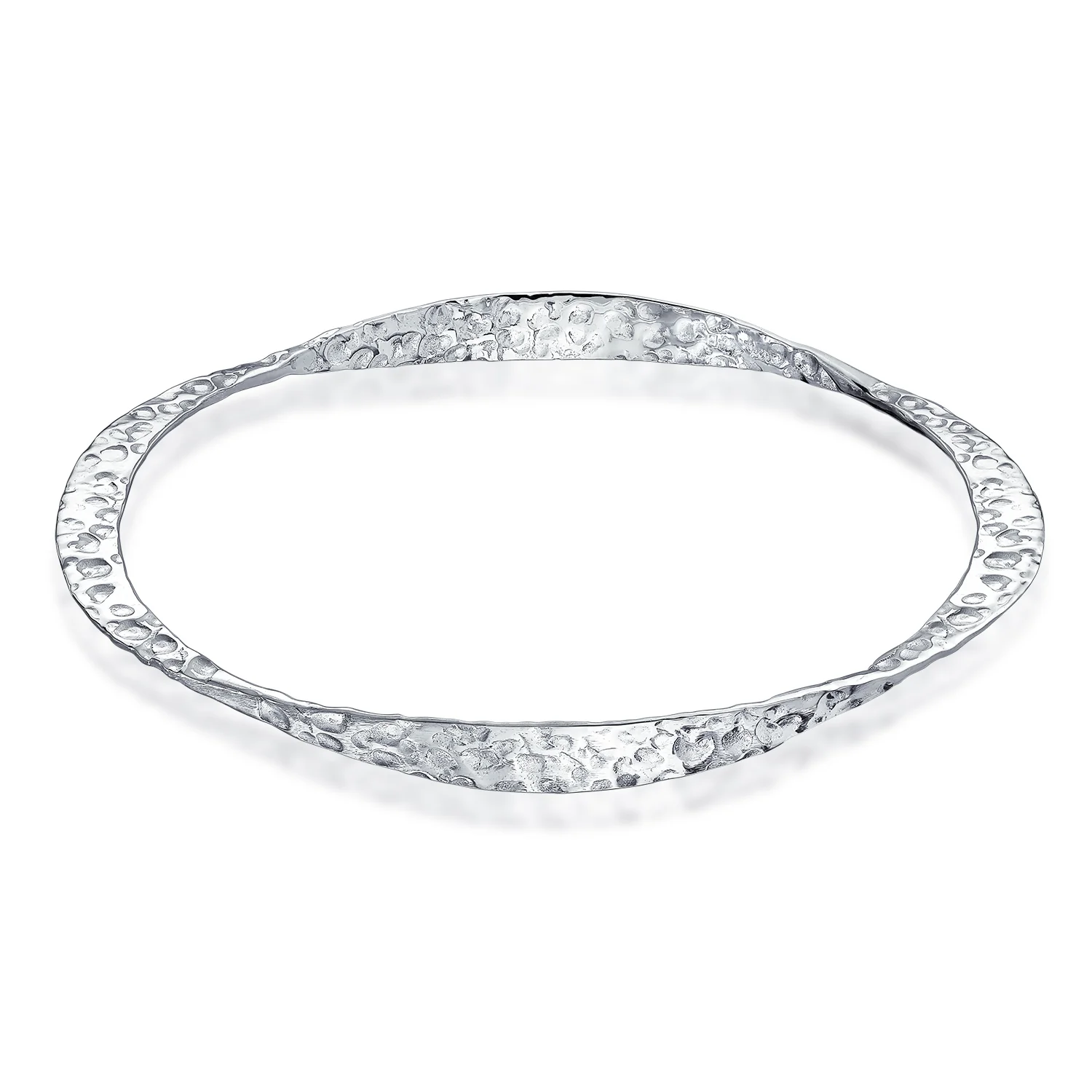 Set of 2 Modern Geometric Hammered Bangle Bracelet in Matte Sterling Silver - Image 3