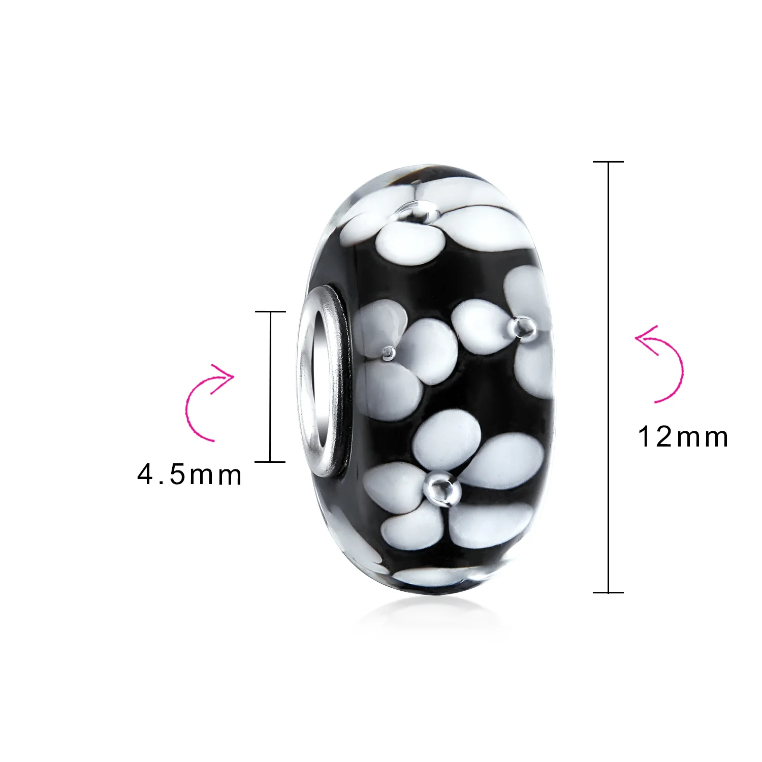 Set of 2 Murano Glass Charm Bead Sterling Silver Core Floral Design for Bracelet - Image 12