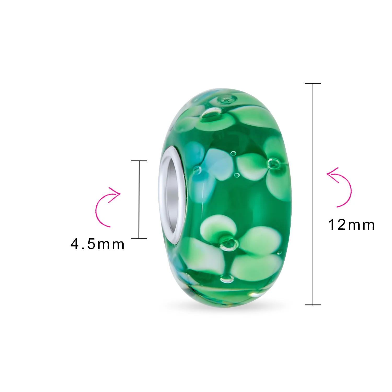 Set of 2 Murano Glass Charm Bead Sterling Silver Core Floral Design for Bracelet - Image 13