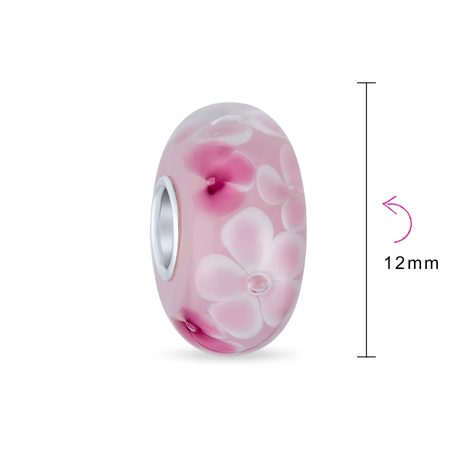 Set of 2 Murano Glass Charm Bead Sterling Silver Core Floral Design for Bracelet - Image 14