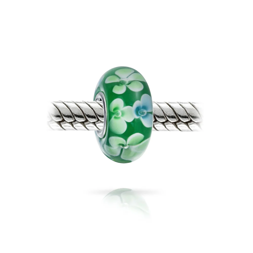 Set of 2 Murano Glass Charm Bead Sterling Silver Core Floral Design for Bracelet - Image 8