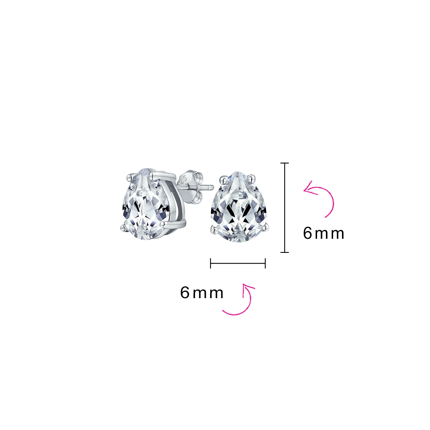 Set of 2 Pear Shape CZ Stud Earrings Teardrop Solitaire Gold Sterling Silver 6MM - Image 4