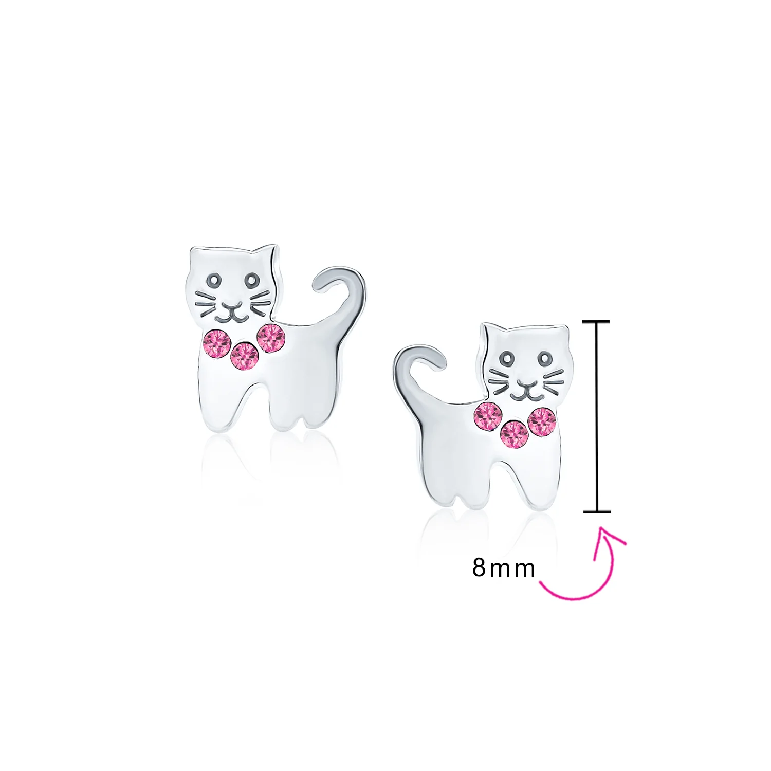 Set of 2 Pet Cat Kitty Pink CZ Dangle & Crystal Stud Earrings Sterling Silver - Image 4