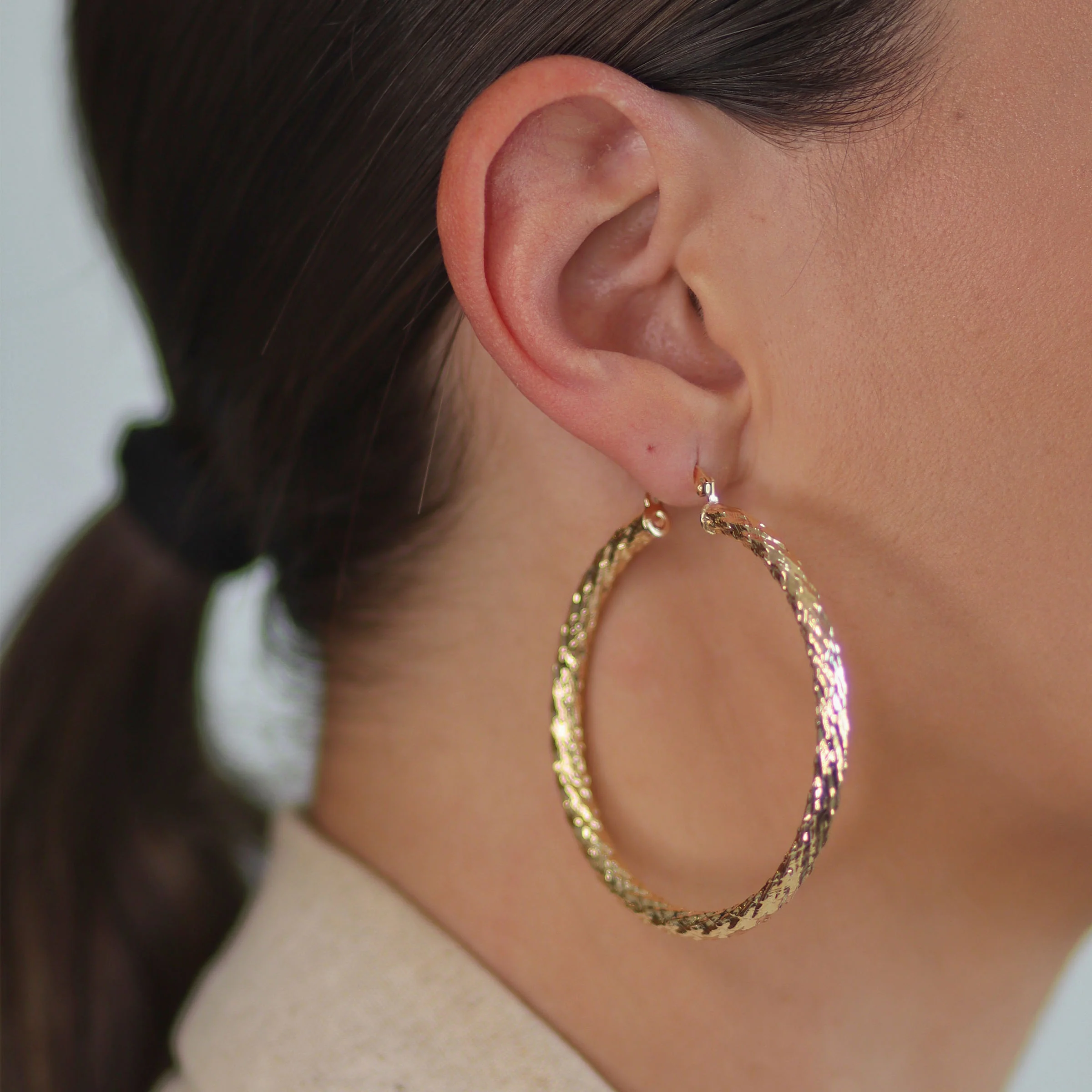 Set of 2 Rope Cable Wide Large Hoop Earrings Gold Plated - Image 3