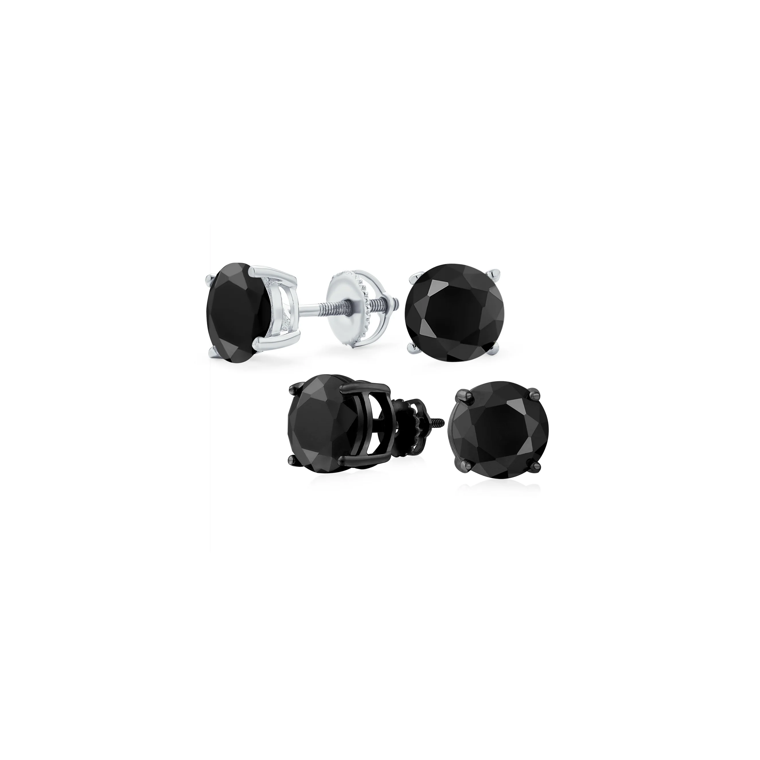 Set of 2 Round Blue Clear CZ Stud Earrings Sterling Silver 5MM Screw Back - Image 10