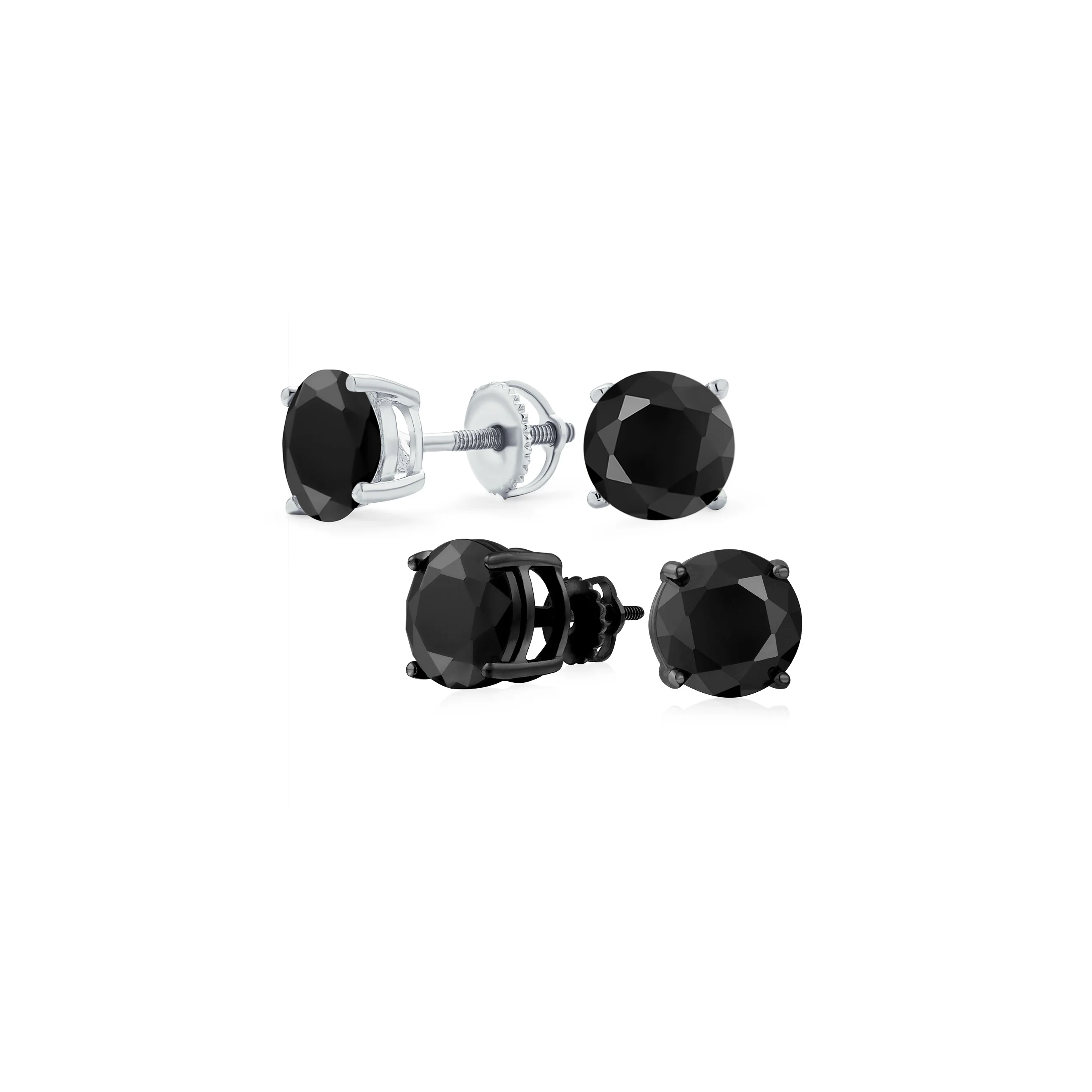 Set of 2 Round Blue Clear CZ Stud Earrings Sterling Silver 5MM Screw Back - Image 11