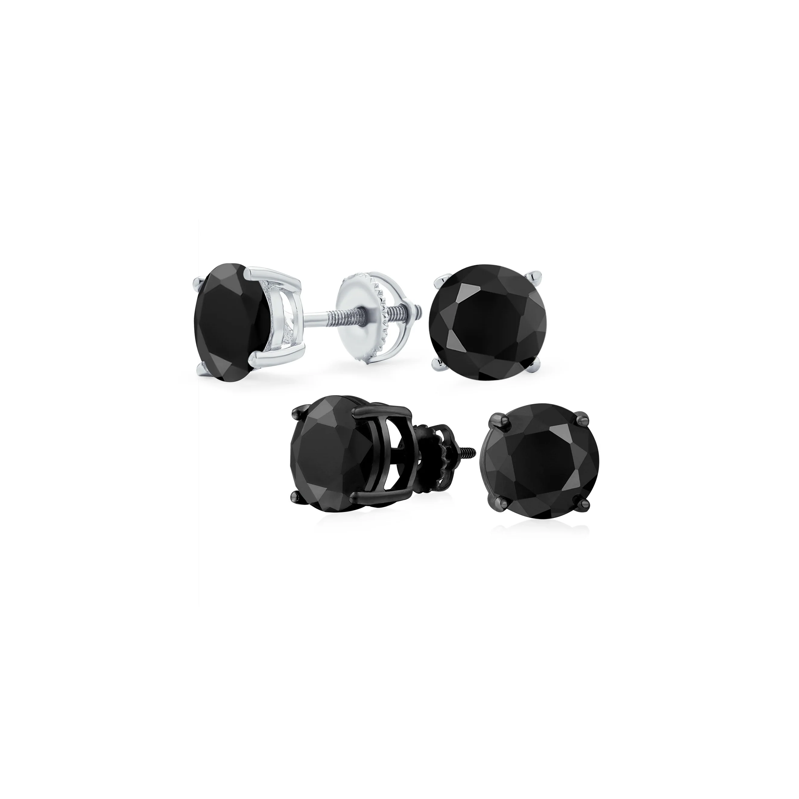 Set of 2 Round Blue Clear CZ Stud Earrings Sterling Silver 5MM Screw Back - Image 12