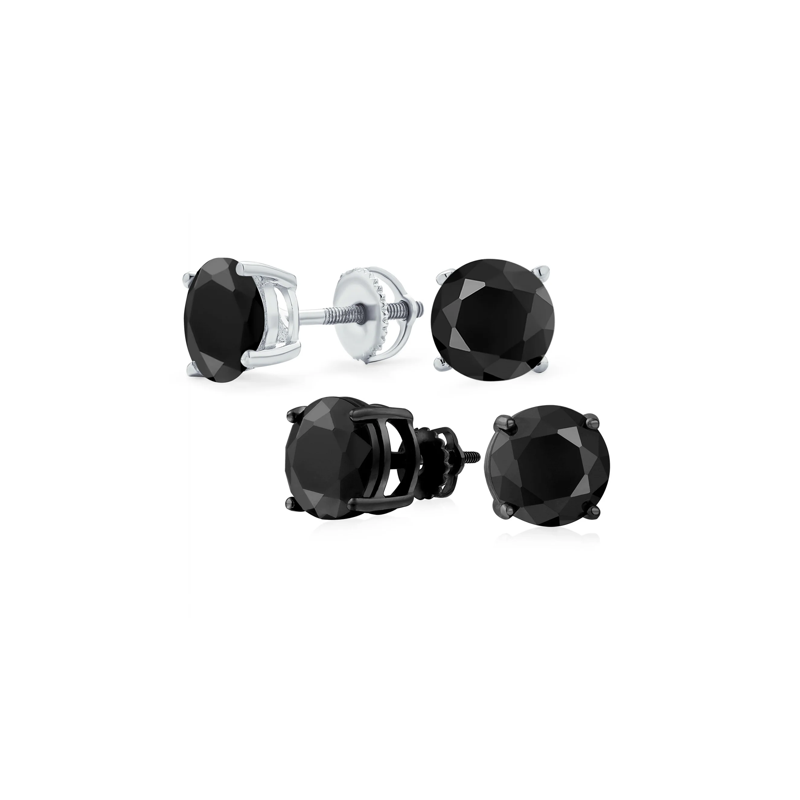 Set of 2 Round Blue Clear CZ Stud Earrings Sterling Silver 5MM Screw Back - Image 13