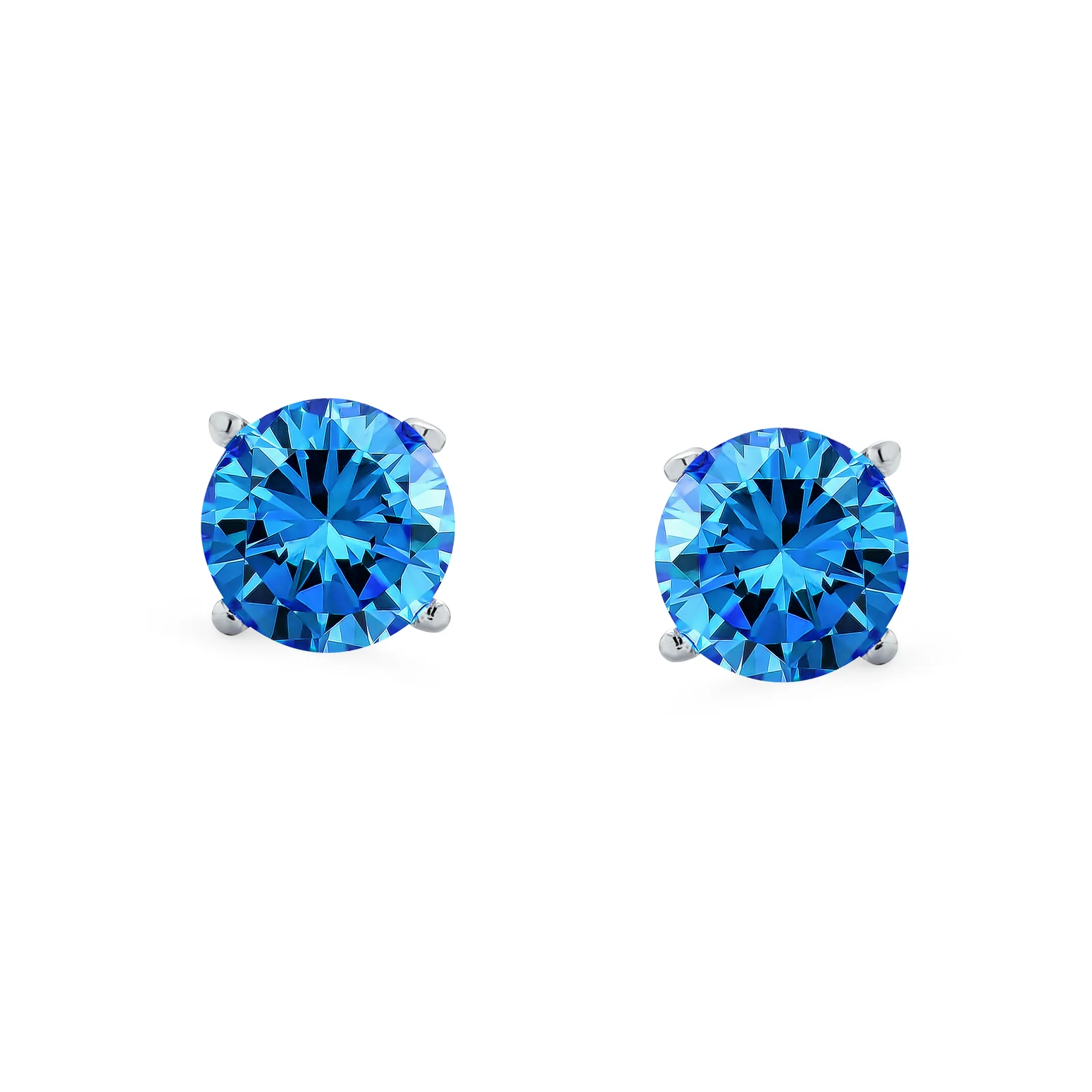 Set of 2 Round Blue Clear CZ Stud Earrings Sterling Silver 5MM Screw Back - Image 18